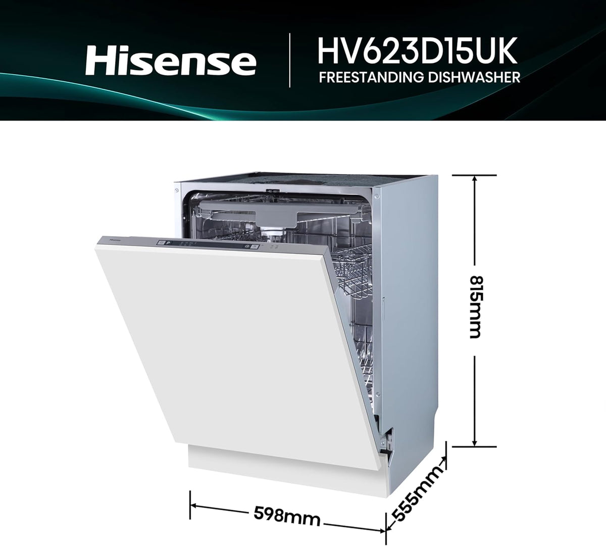Hisense Fully Integrated Standard Dishwasher - Silver with Fixed Door Fixing Kit HV623D15UK - D Rated