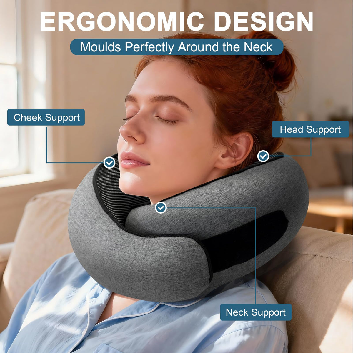 Memory Foam Travel Neck Pillow, 360° Support with Eye Mask&Earplugs