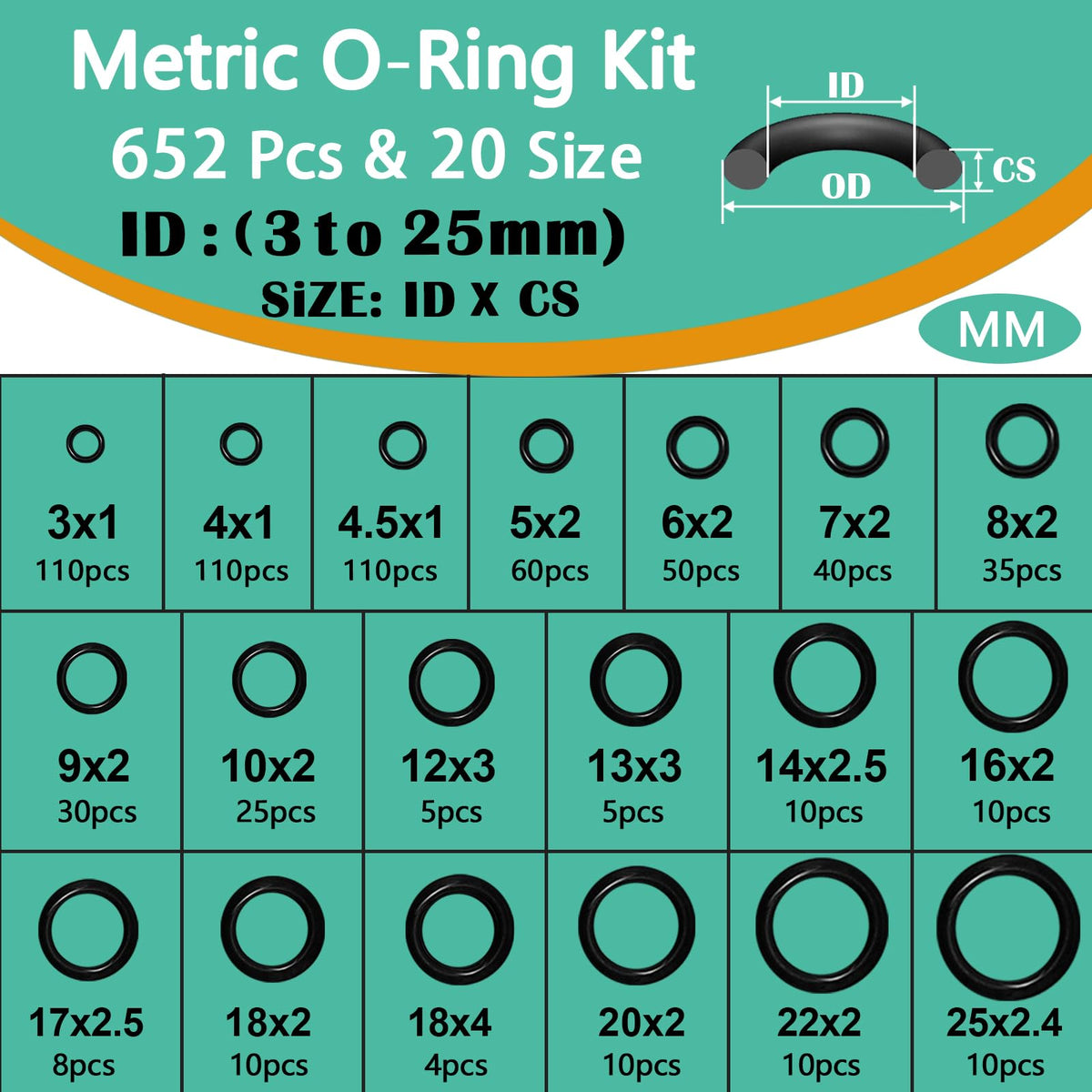 XBVV 20 Sizes O Rings O Rings Rubber Assorted Seal Kit