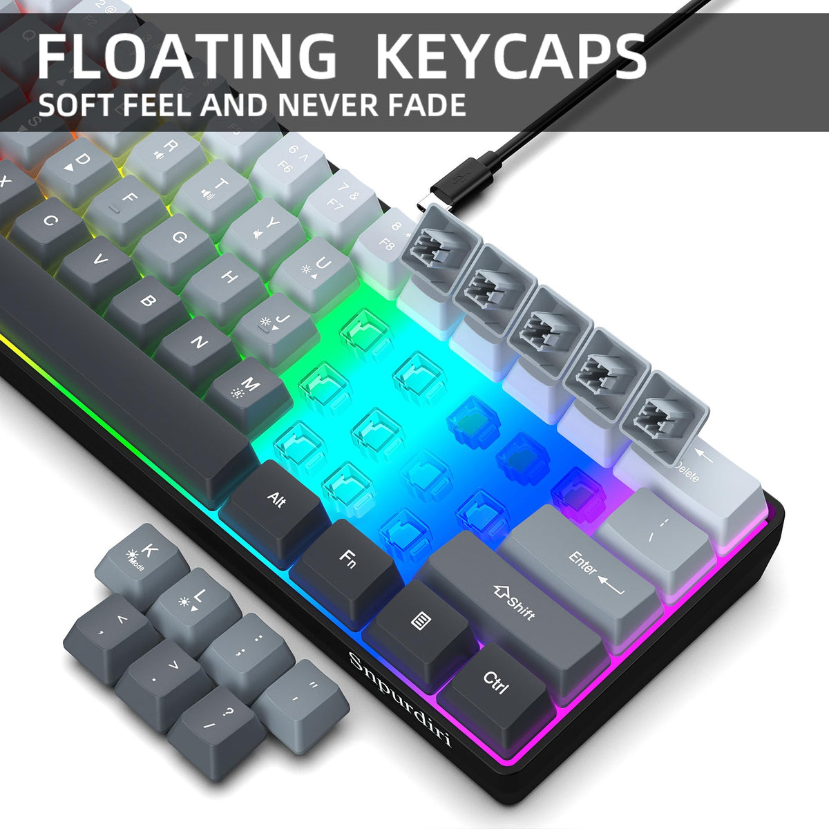 Snpurdiri Wired Mechanical Gaming Keyboard, 60% Size, LED Backlight, 61 Keys, Small Wired Office Keyboard for Windows Laptop/PC, Mac (Black-Red, Blue Switches)