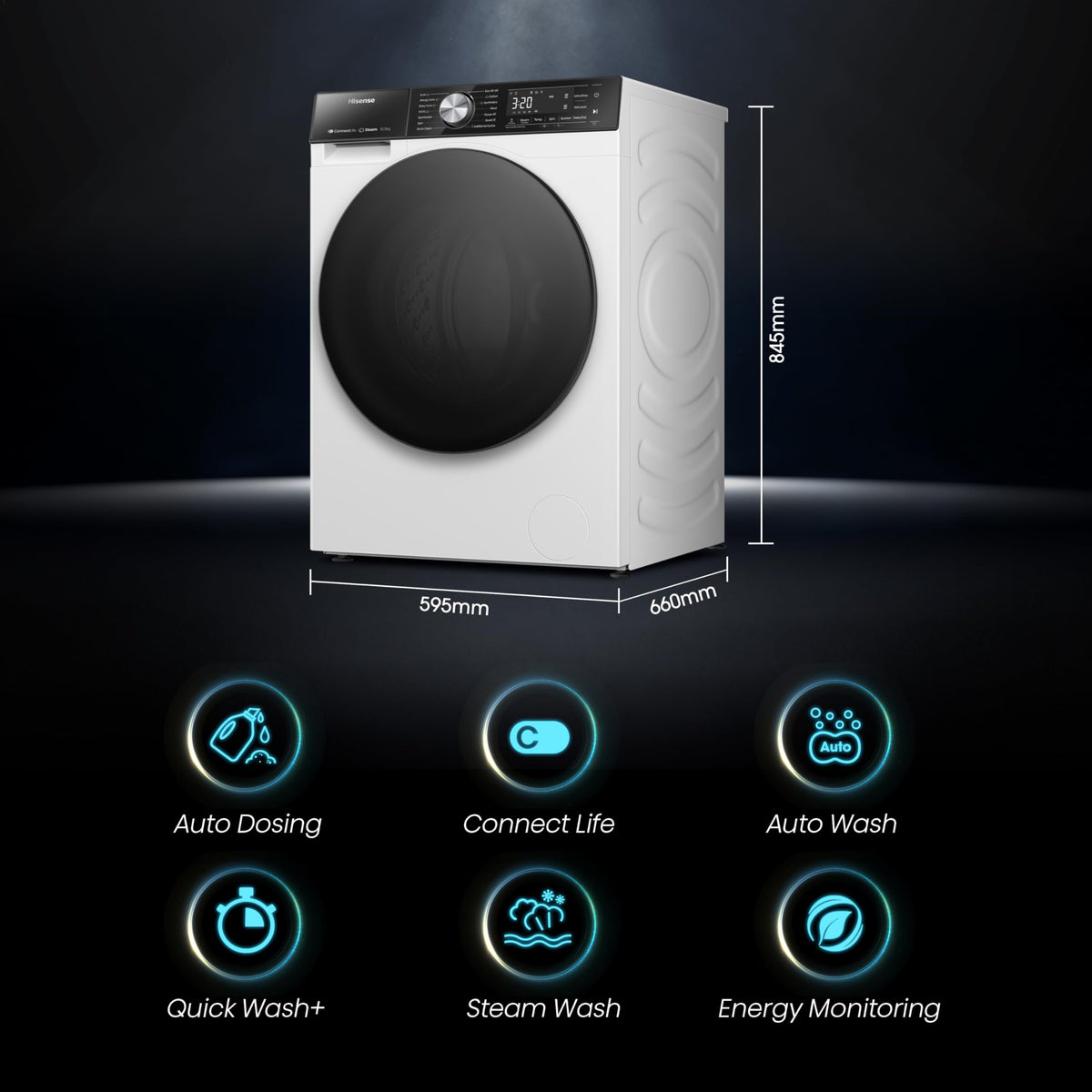 Hisense WF1G7021BW Freestanding 7 KG-Front Load Durable Inverter Washing Machine, Steam Wash-Quick Wash-15 Washing Programs-1200 RPM-White-Energy Rating B