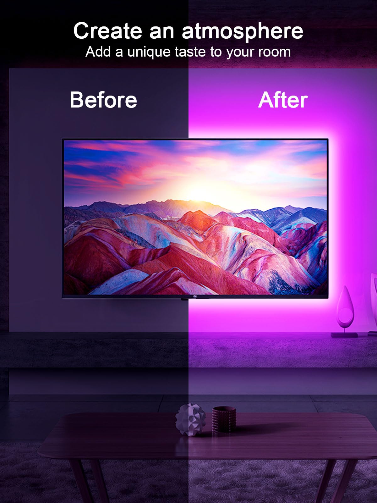 GIPOYENT TV Light Strip, 5M TV Backlight, for 45-75 Inch TV, Music Sync LED TV Light with Bluetooth Function - RGB Color Changing Light Strip for Home Theater (16.4ft)