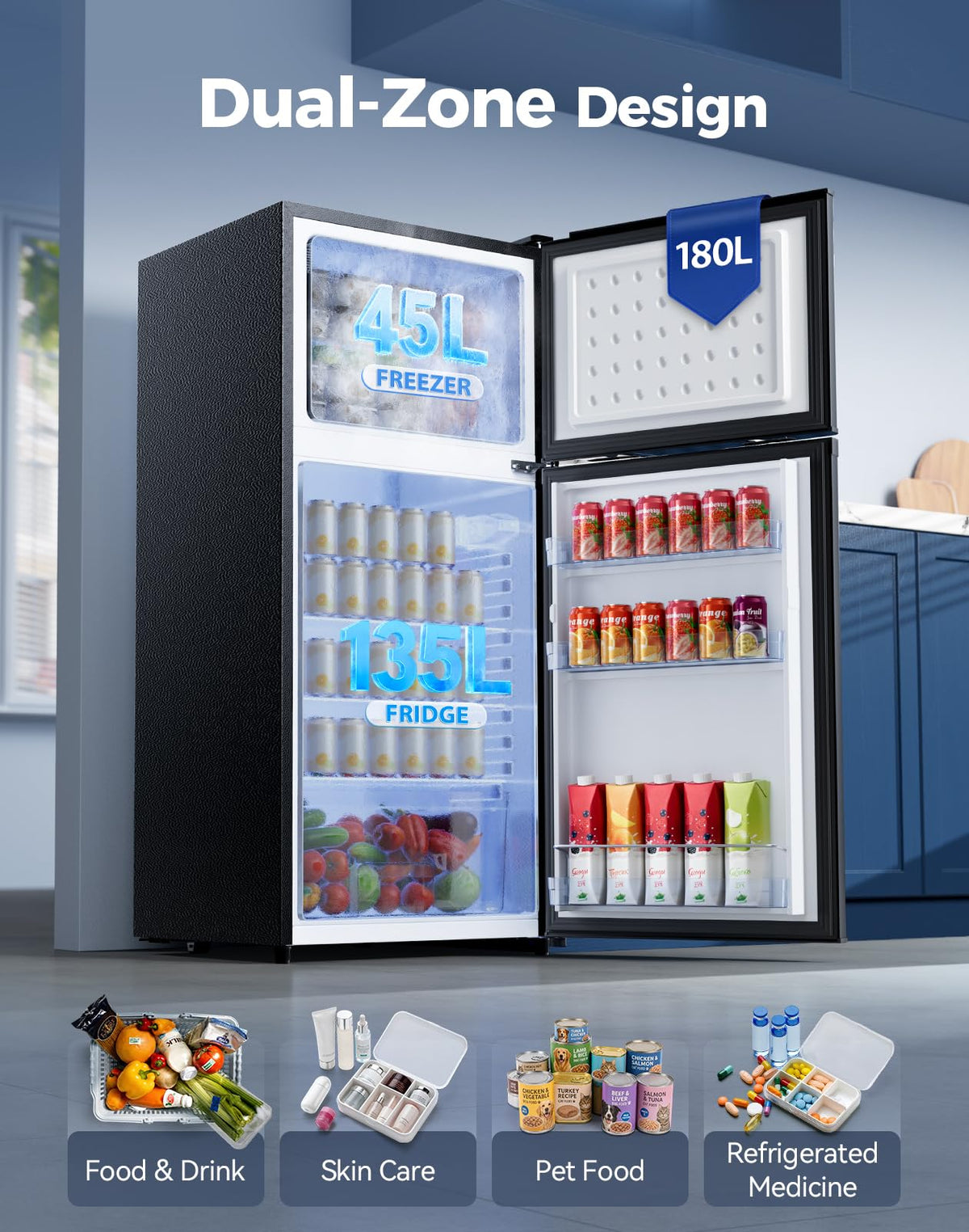Small Fridge Freezers Freestanding 105L 7‑Stage Thermostat LED Light