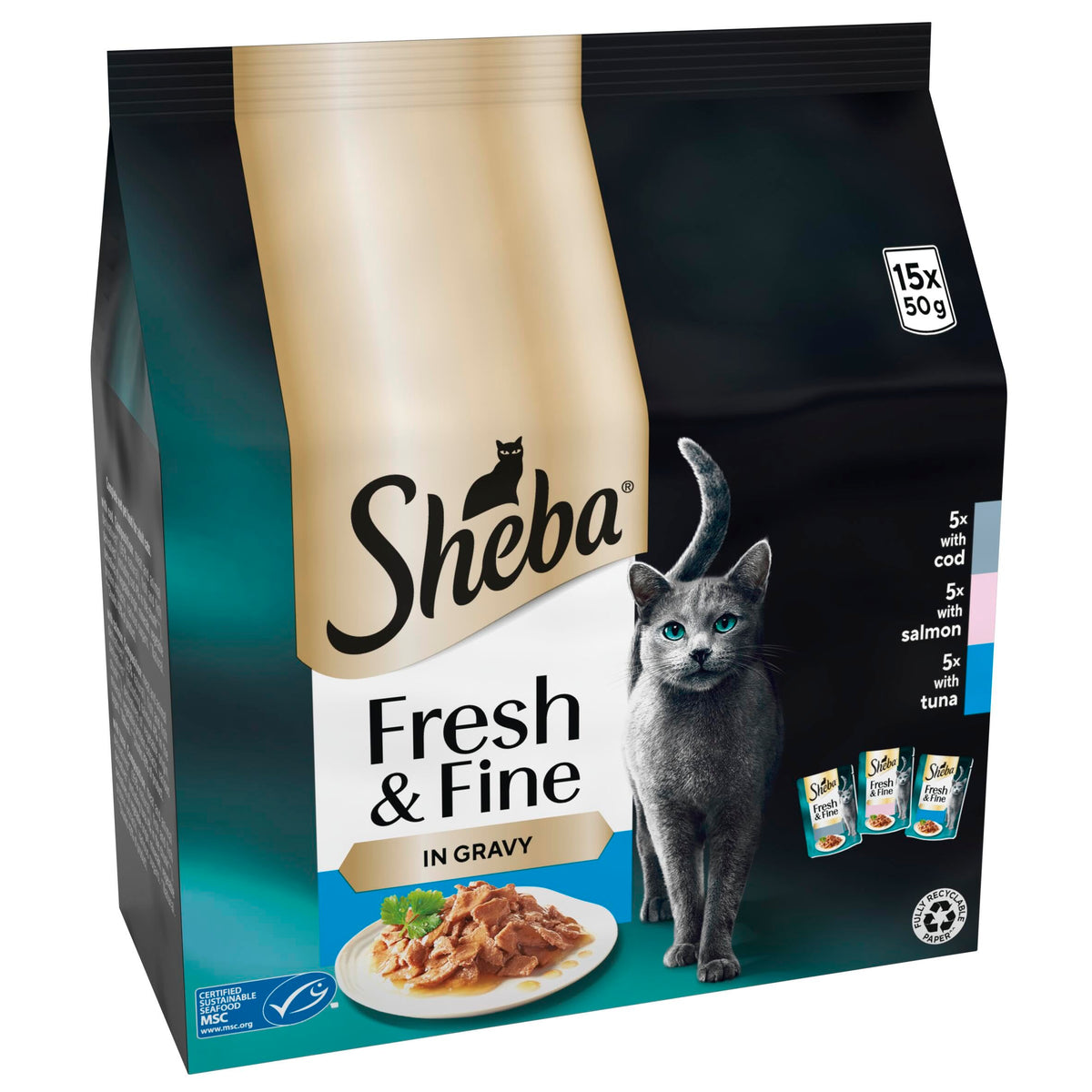 Sheba Cat Wet Food - Fresh and Fine - Cat Pouches Poultry in Gravy - 50 x 50 g Pack