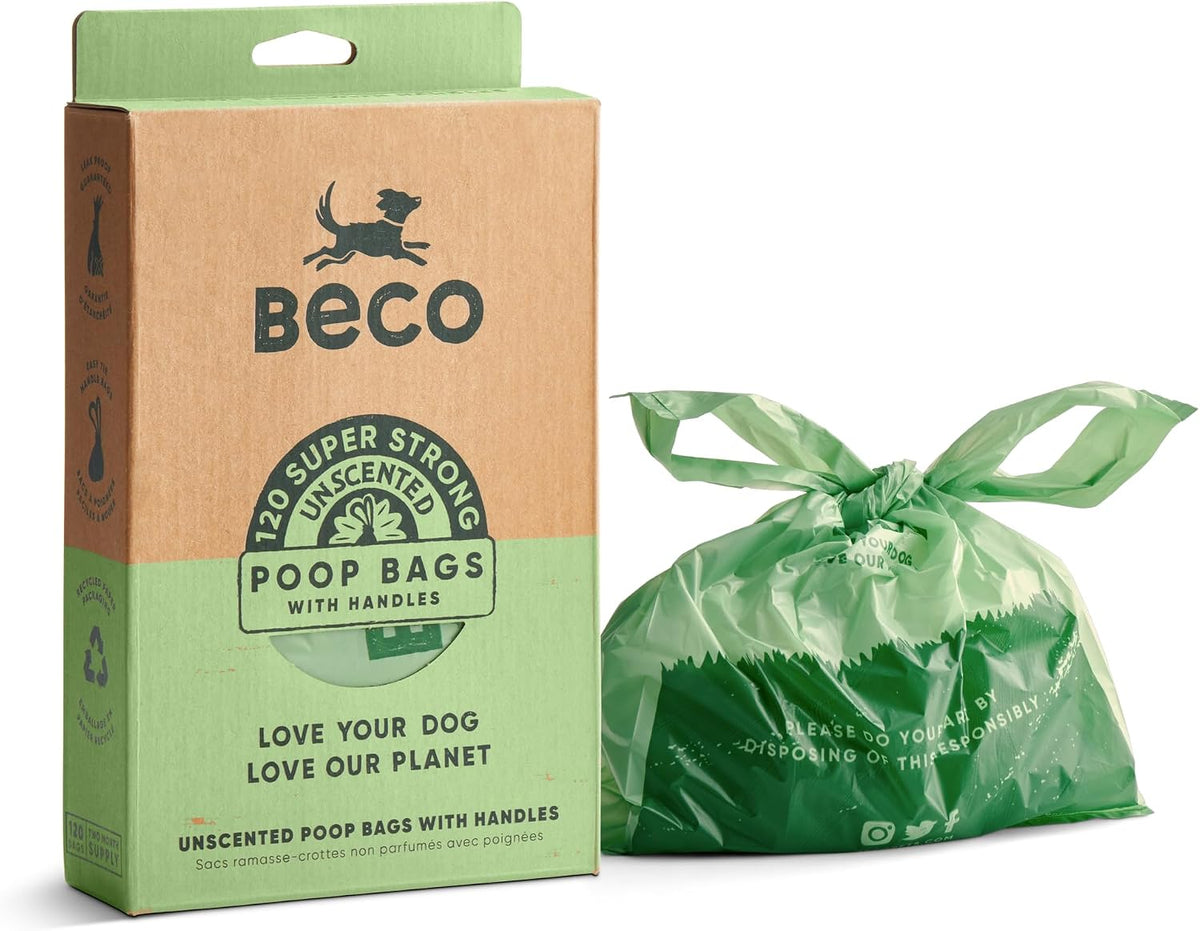 Beco Dog Poo Bags, 94% Recycled Plastic, Unscented Tie Handles, 120 Bags