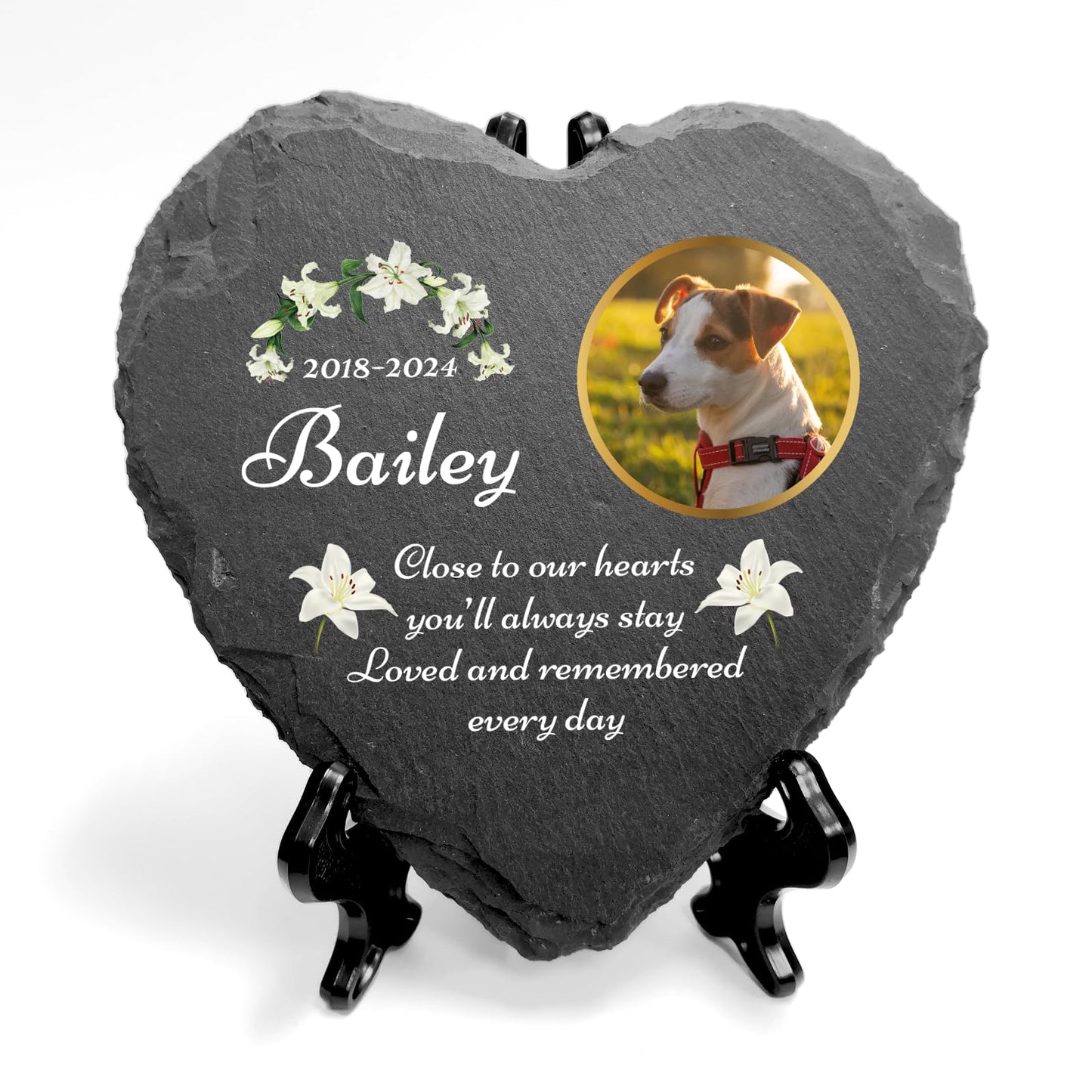 You Personalise Personalised UV Printed Photo Memorial Slate- Custom Message & Photo- Heart Slate, Optional Display Stand- Outdoor & Indoor Use- 100 x 100 mm