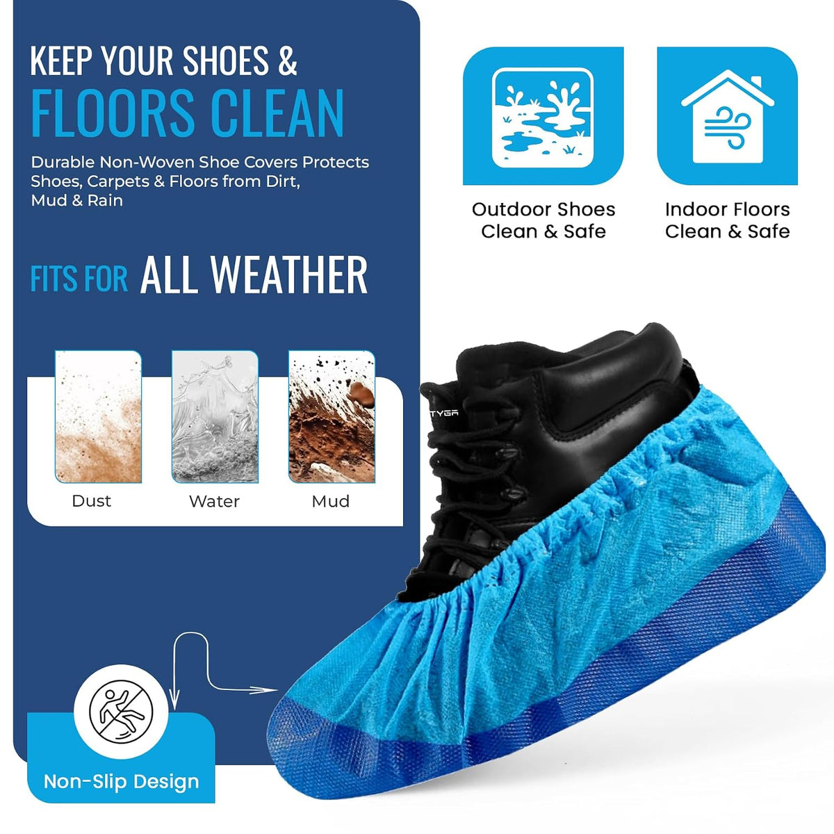 TYGA 20 Pieces Waterproof Reusable Shoe Covers - Blue