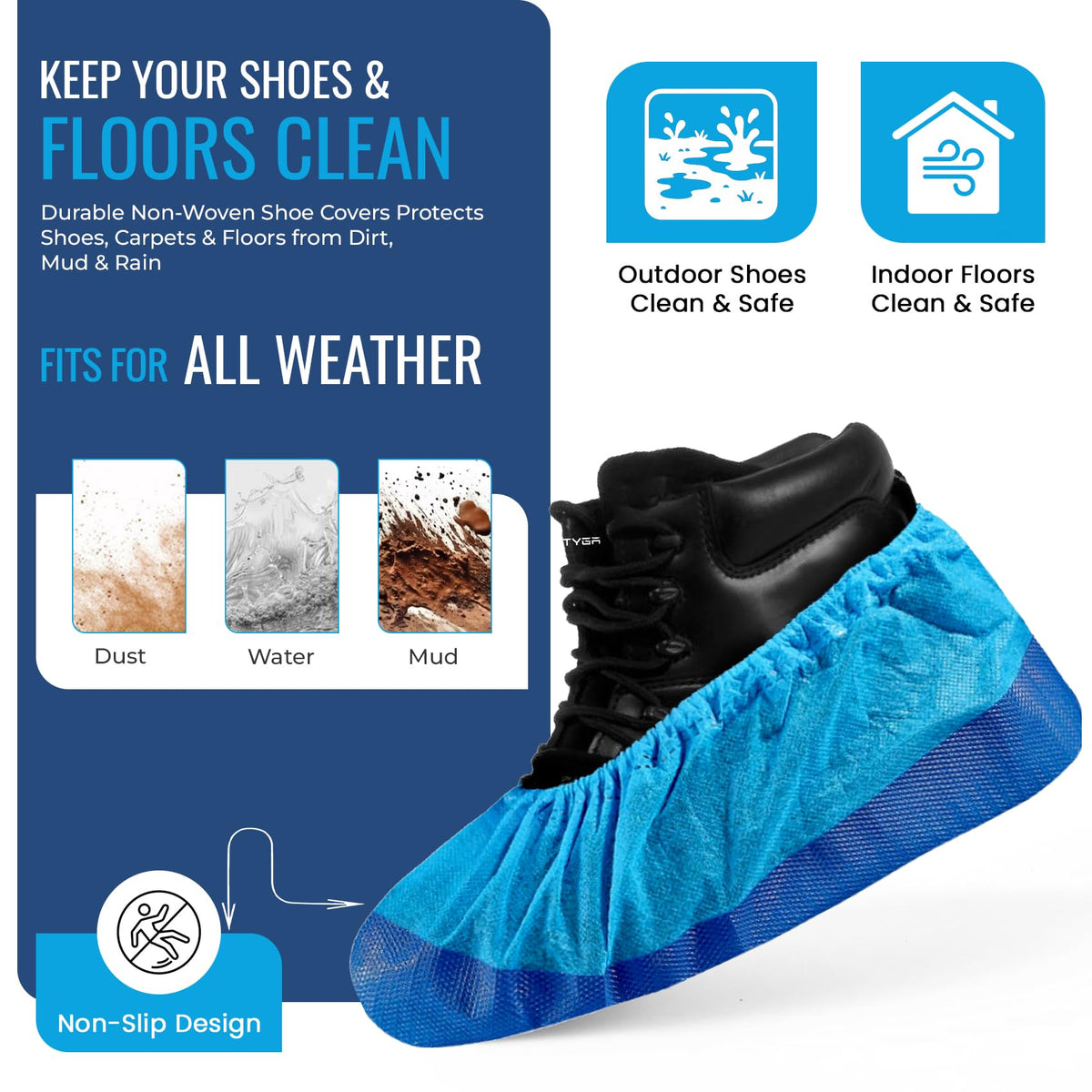 TYGA 20 Pieces Waterproof Reusable Shoe Covers - Blue
