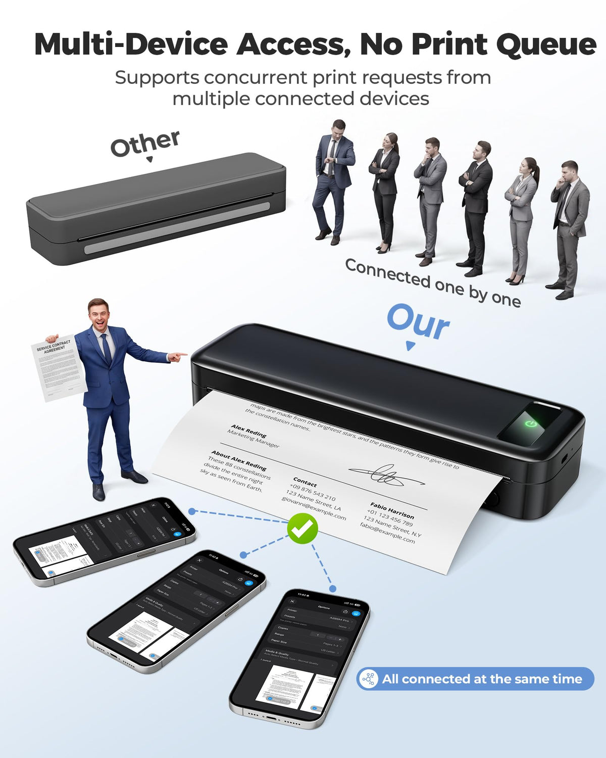 Portable Thermal Printer A4 Inkless Wireless Bluetooth Small Mobile - Black