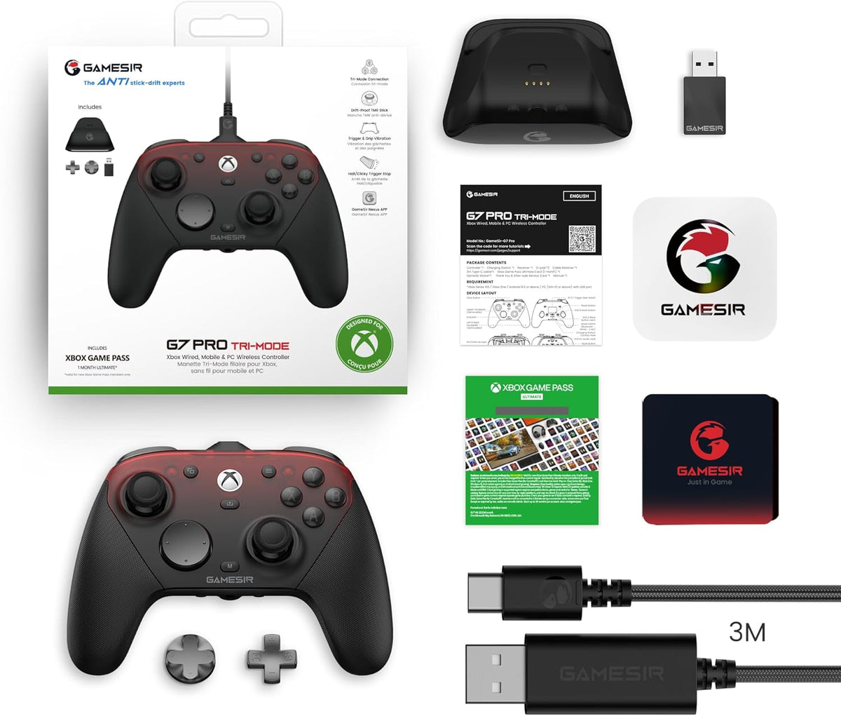 GameSir G7 Pro Wired Controller for Xbox Series X|S, Xbox One, Wireless Gamepad for PC&Android with TMR Sticks, Hall Effect Analog Triggers, 1000Hz Polling Rate, 3.5mm Audio Jack - Black
