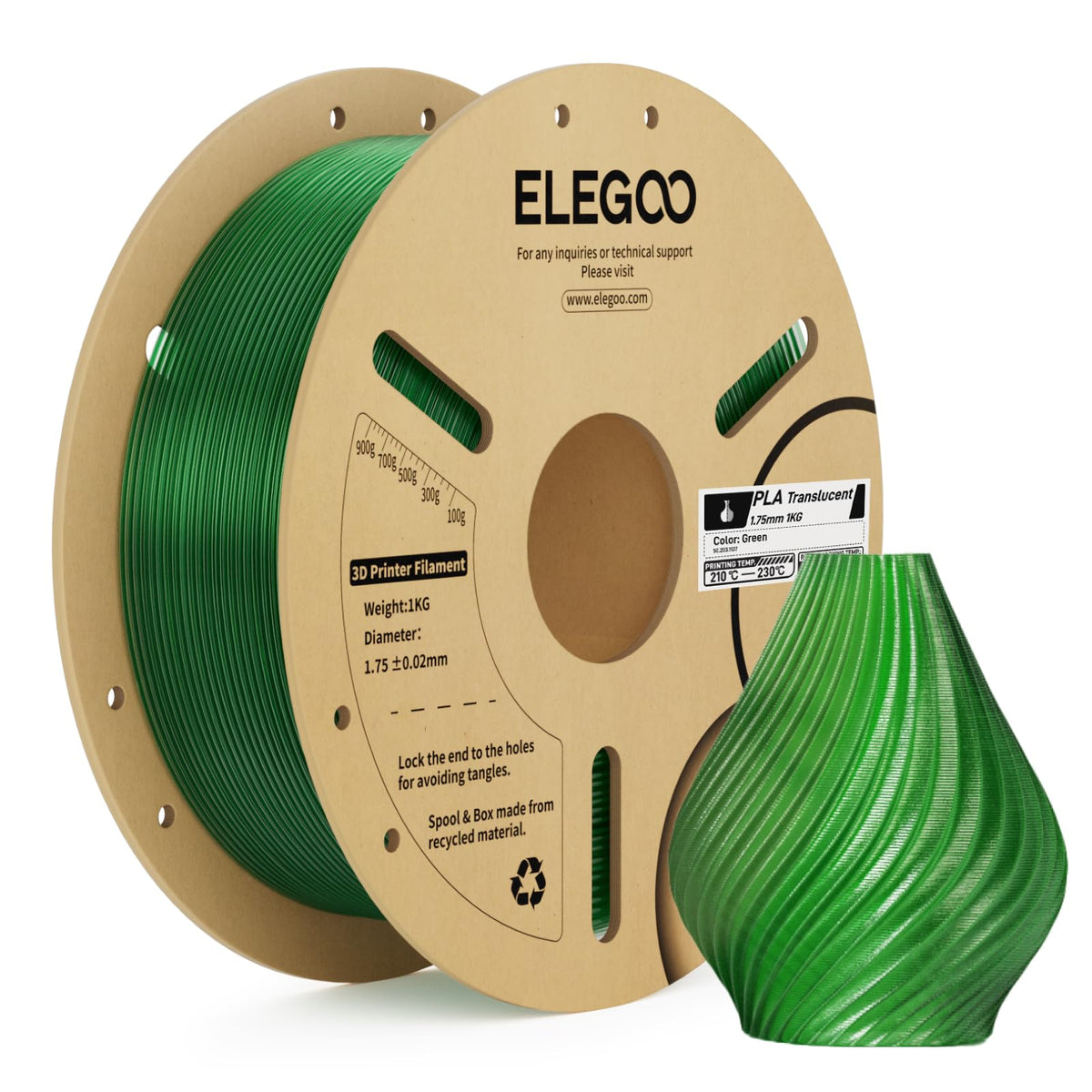 ELEGOO PLA Filament 1.75mm Black 1KG, 3D Filament Dimensional Accuracy +/- 0.02mm, 1kg Cardboard Spool(2.2lbs) 3D Printing Filament Fits for Most FDM 3D Printers