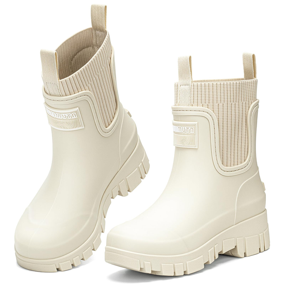 FOGOIN Women Chelsea Rain Boots Mid-Calf Waterproof Lightweight Non-Slip Garden Booties Warm Lined Comfortable Slip On