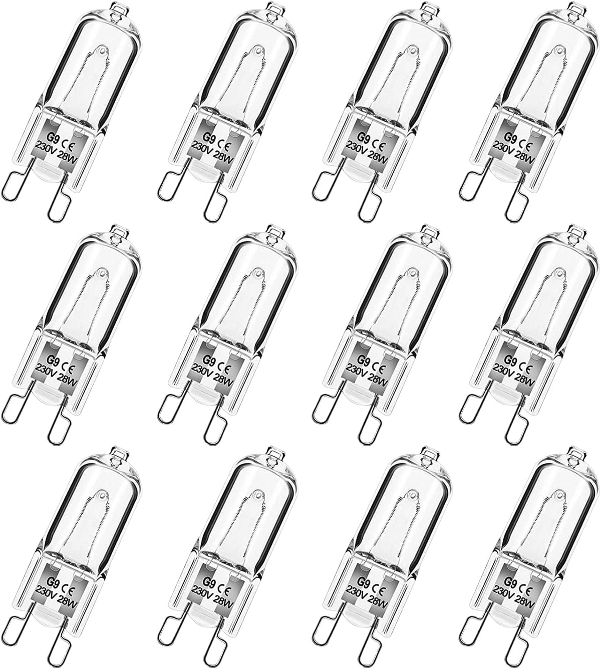 G9 Halogen Light Bulbs, 28W Dimmable Capsule, Warm White 230V 2700K, Non-Flicker - 12 Pack