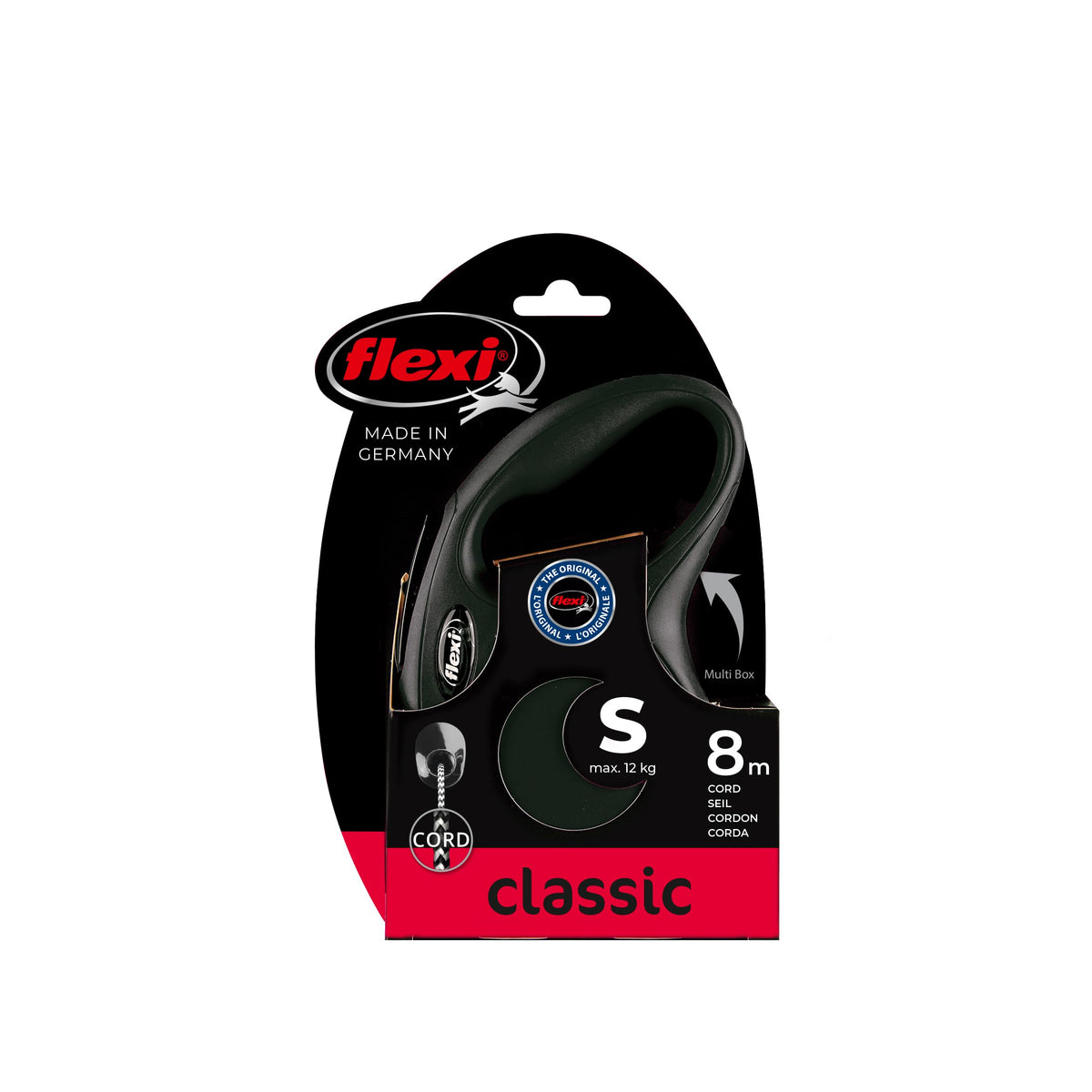 flexi Classic S | 5 m Retractable Cord Leash for Dogs up to 12 kg | Black | Retractable Dog Lead | Weight: 160 g | Dimensions: 9.6 x 16.2 cm