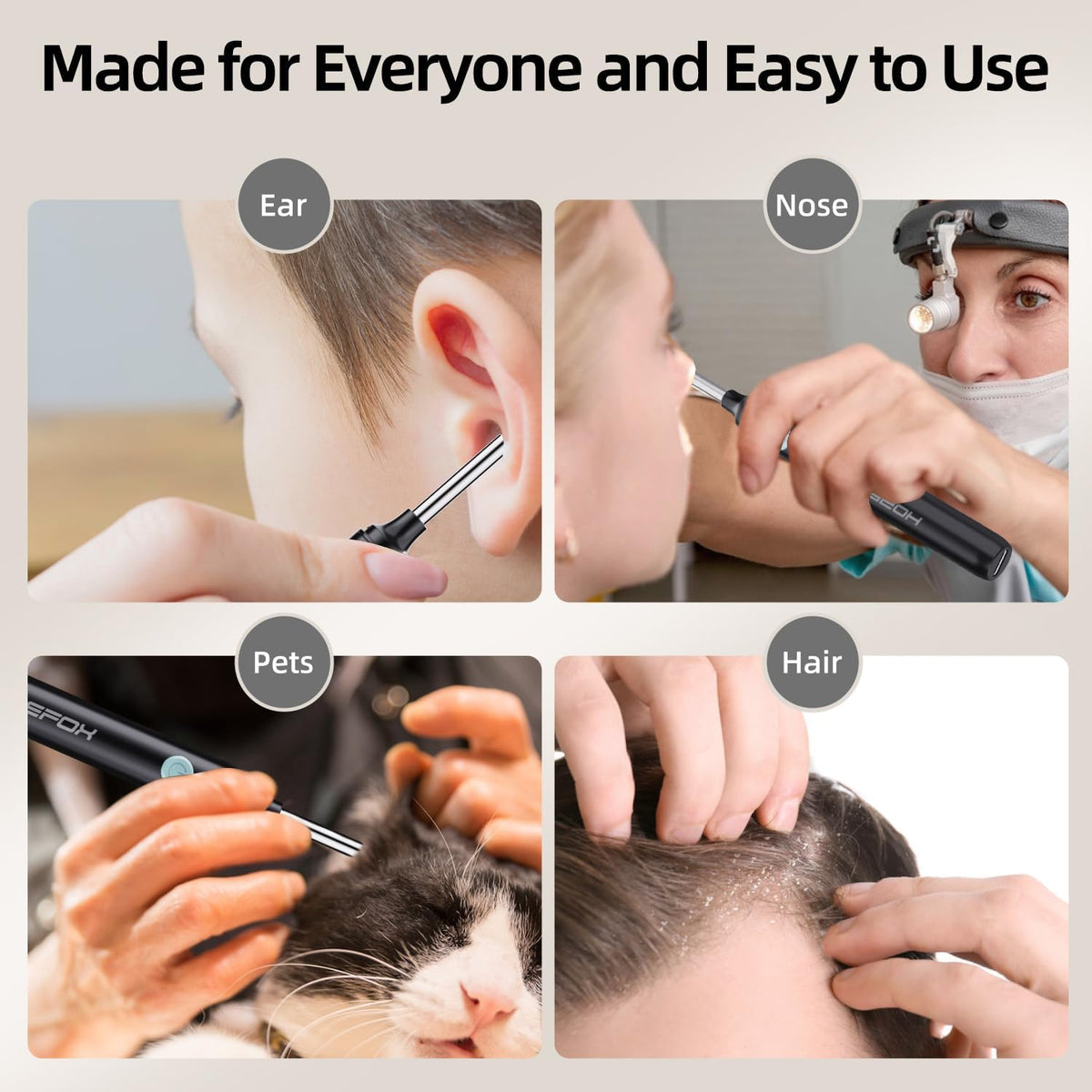 Ear Wax Removal Kit - Ear Cleaner Ear Camera - Ear Wax Remover with 6 Pcs Ear Set - Ear Wax Removal Tool - WiFi Cleaner Camera with 6 Silicon Ear Spoon - Ear Cleaning for iOS & Android (Black)