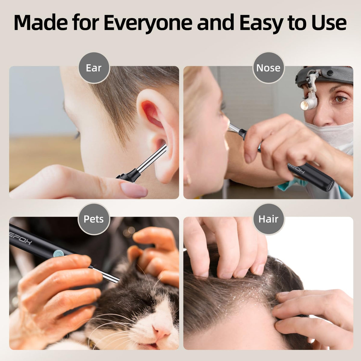 Ear Wax Removal Kit - Ear Cleaner Ear Camera - Ear Wax Remover with 6 Pcs Ear Set - Ear Wax Removal Tool - WiFi Cleaner Camera with 6 Silicon Ear Spoon - Ear Cleaning for iOS & Android (Black)