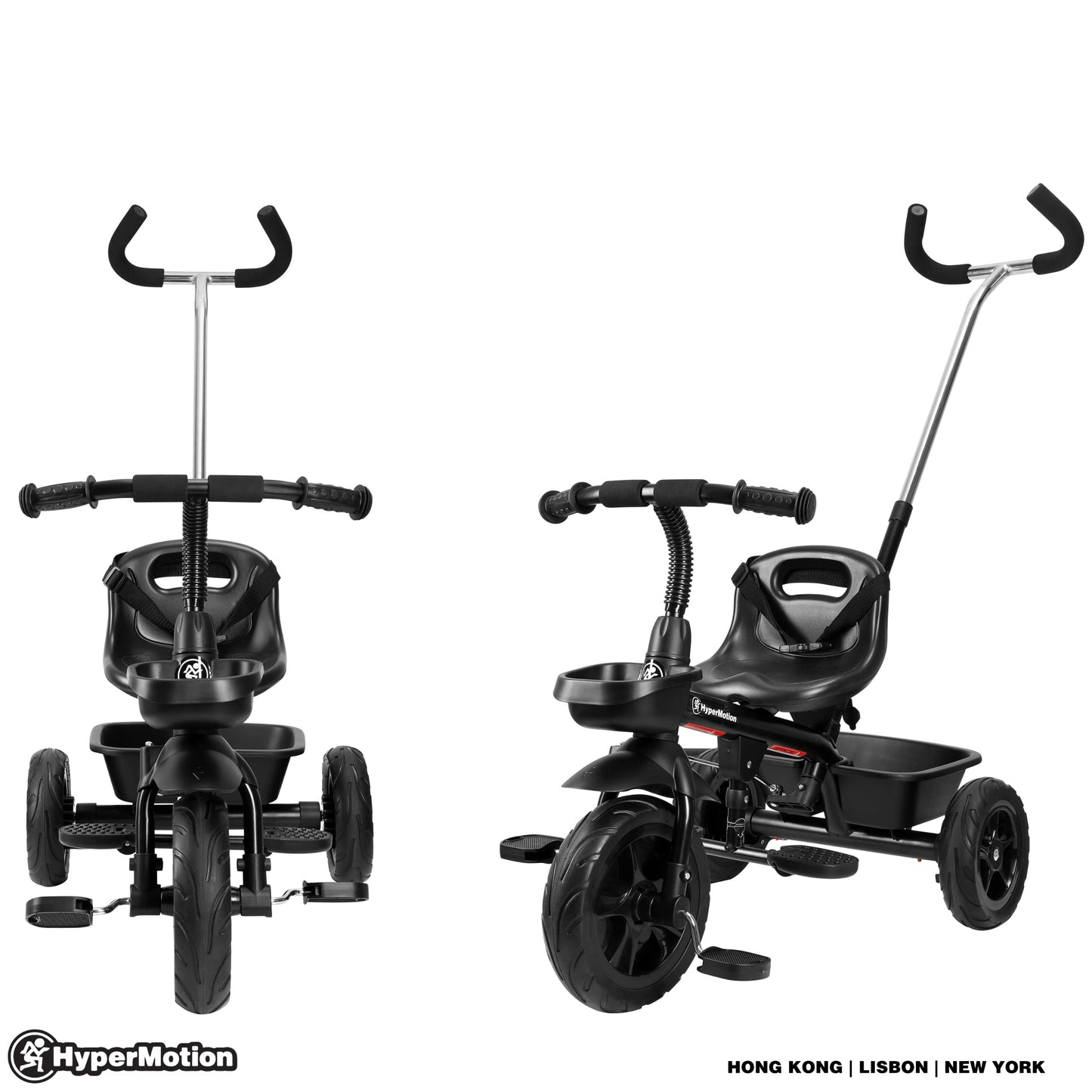 HyperMotion Toddler Tricycle with Parent Handle, Canopy, Safety Belt & Basket — From 12 Months