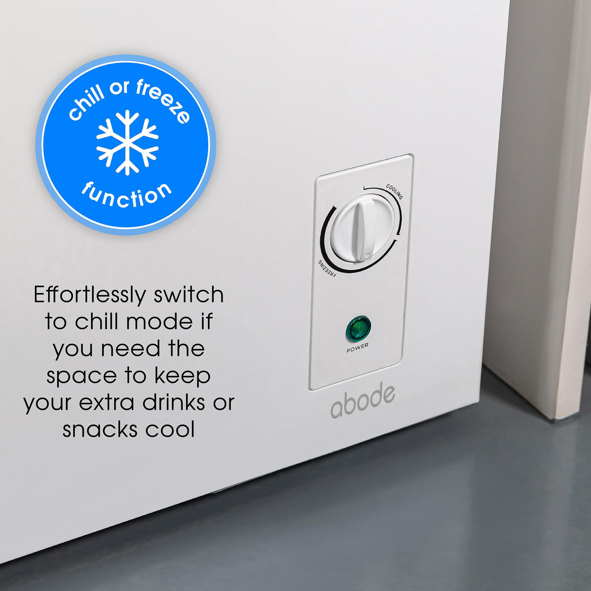 Abode Freestanding White Chest Freezer 99L with Removable Wire Basket & Counter Balance Lid, Adjustable Thermostat, 4 Star Freezer, Suitable for Garages & Outbuildings A99CF0E1W