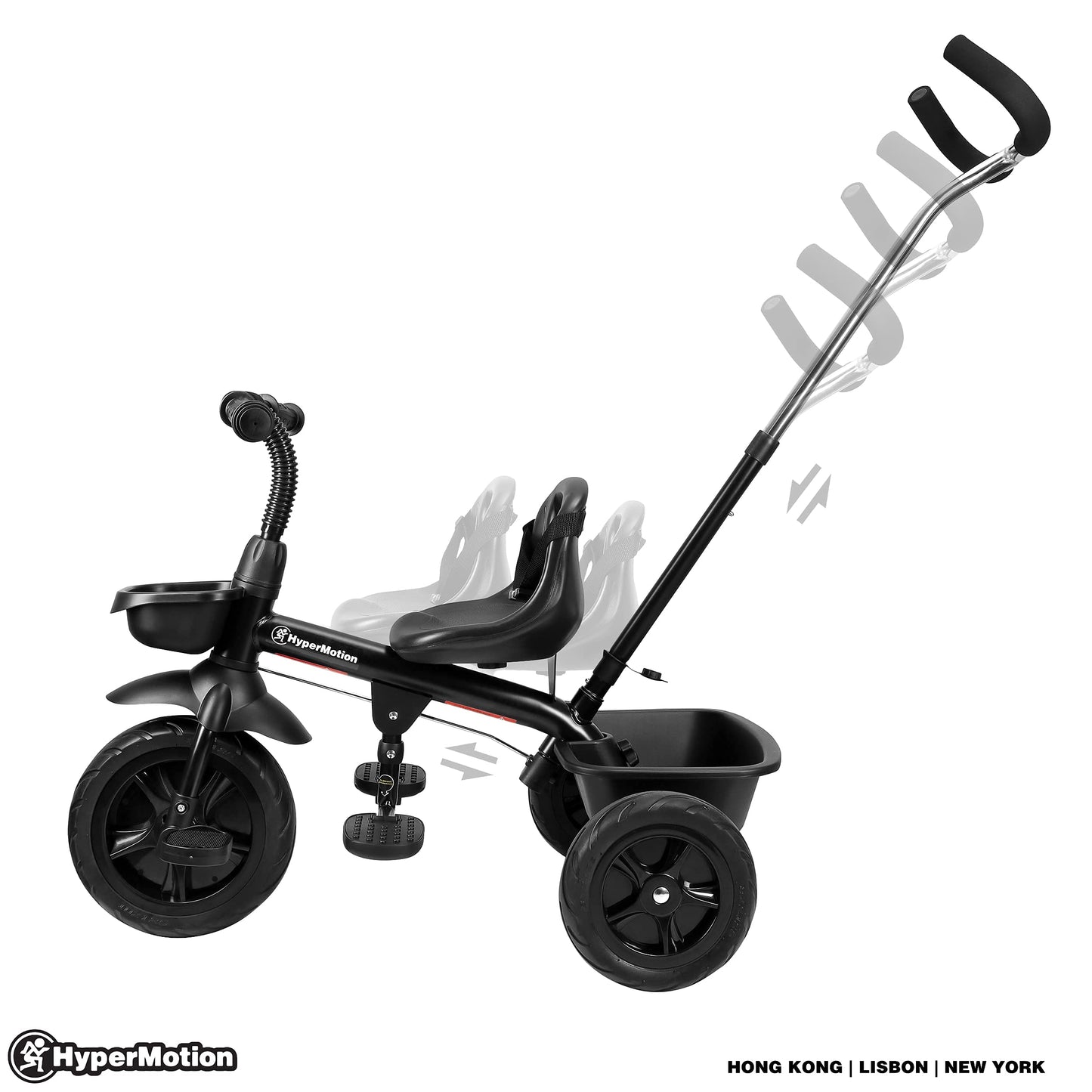 HyperMotion Toddler Tricycle with Parent Handle, Canopy, Safety Belt & Basket — From 12 Months