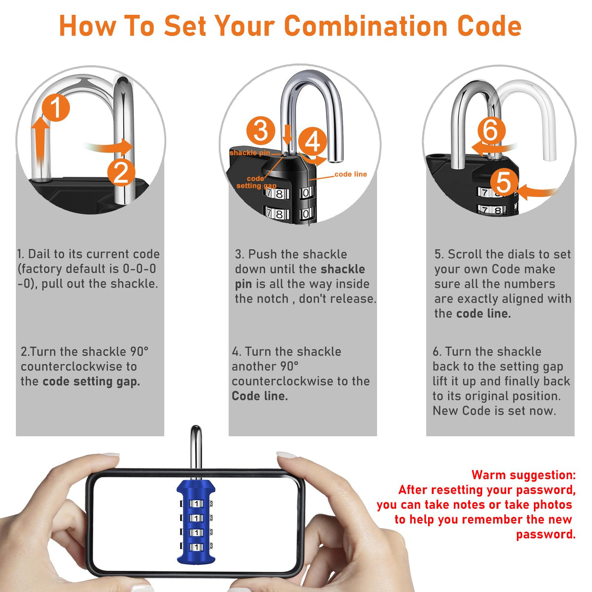 NAGE Padlocks with Code, Combination Lock 4 Digit Gym Locker (1P, Red)