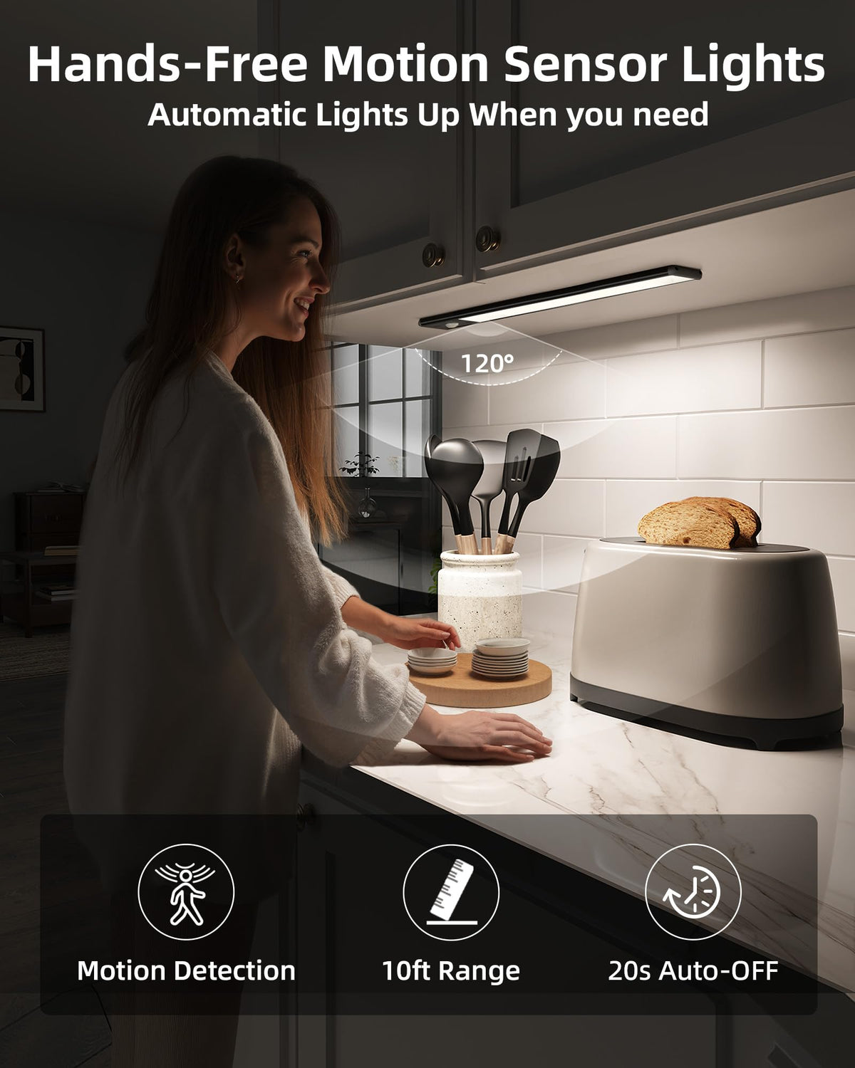 EZVALO Under Cabinet Kitchen Lights, Motion Sensor Lights Indoor 2-Pack
