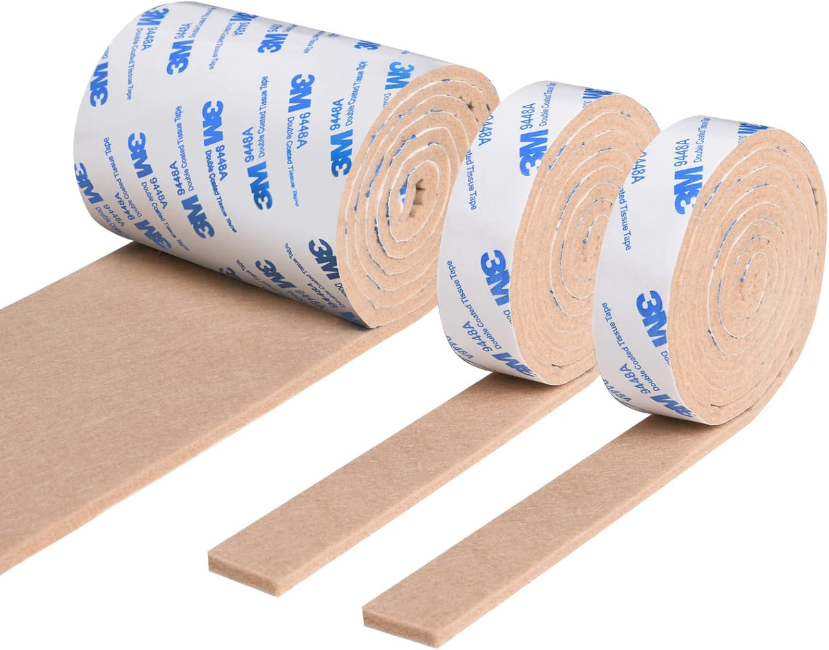 Vicloon Furniture Pad, 3 Rolls Floor Protectors for Furniture Feet (120x10x0.5cm+120x2x0.5cmx2), Felt Pads Tailorable for Chair Feet Legs, Tiled, Cabinet, Hardwood Floor Protectors(Brown)
