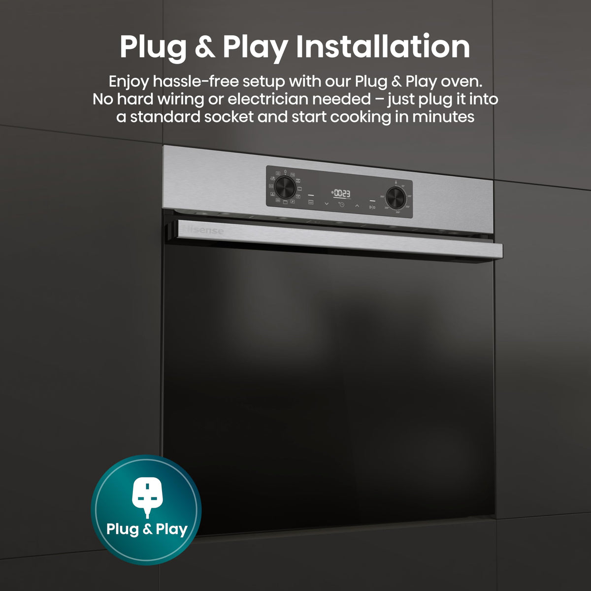 Hisense BI62020ABGUK - Built-in 60L Electric Single Oven - Black - 530x595x595 mm (DxWxH) - A Rated, Extra Large