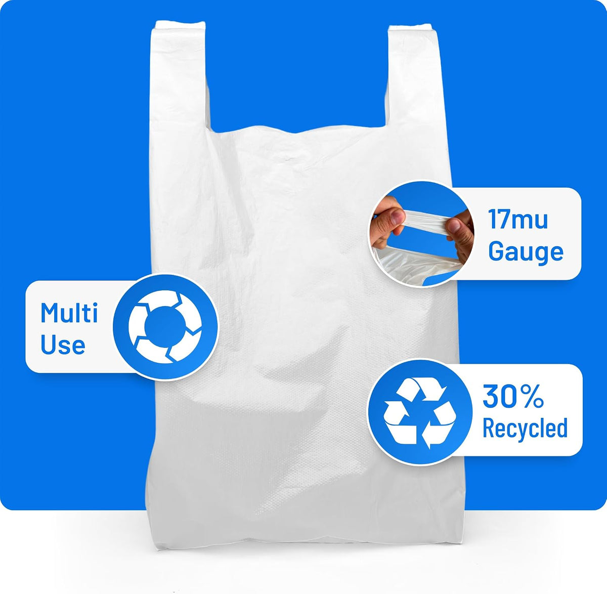 Plastic Carrier Bags White - Standard Retail Size 12x18x24", 200 Pack