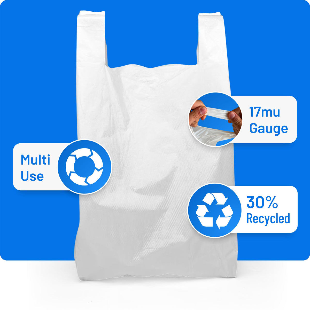 Plastic Carrier Bags White - Standard Retail Size 12x18x24", 200 Pack