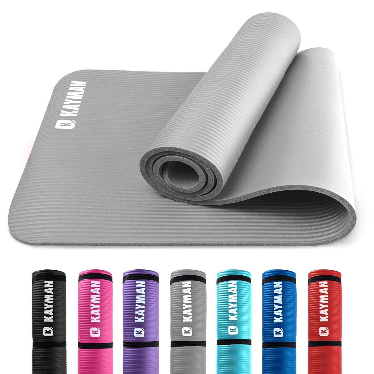 KAYMAN Yoga Mat - Non-Slip Extra Thick 8mm NBR Foam, Exercise Mat, 180x60cm