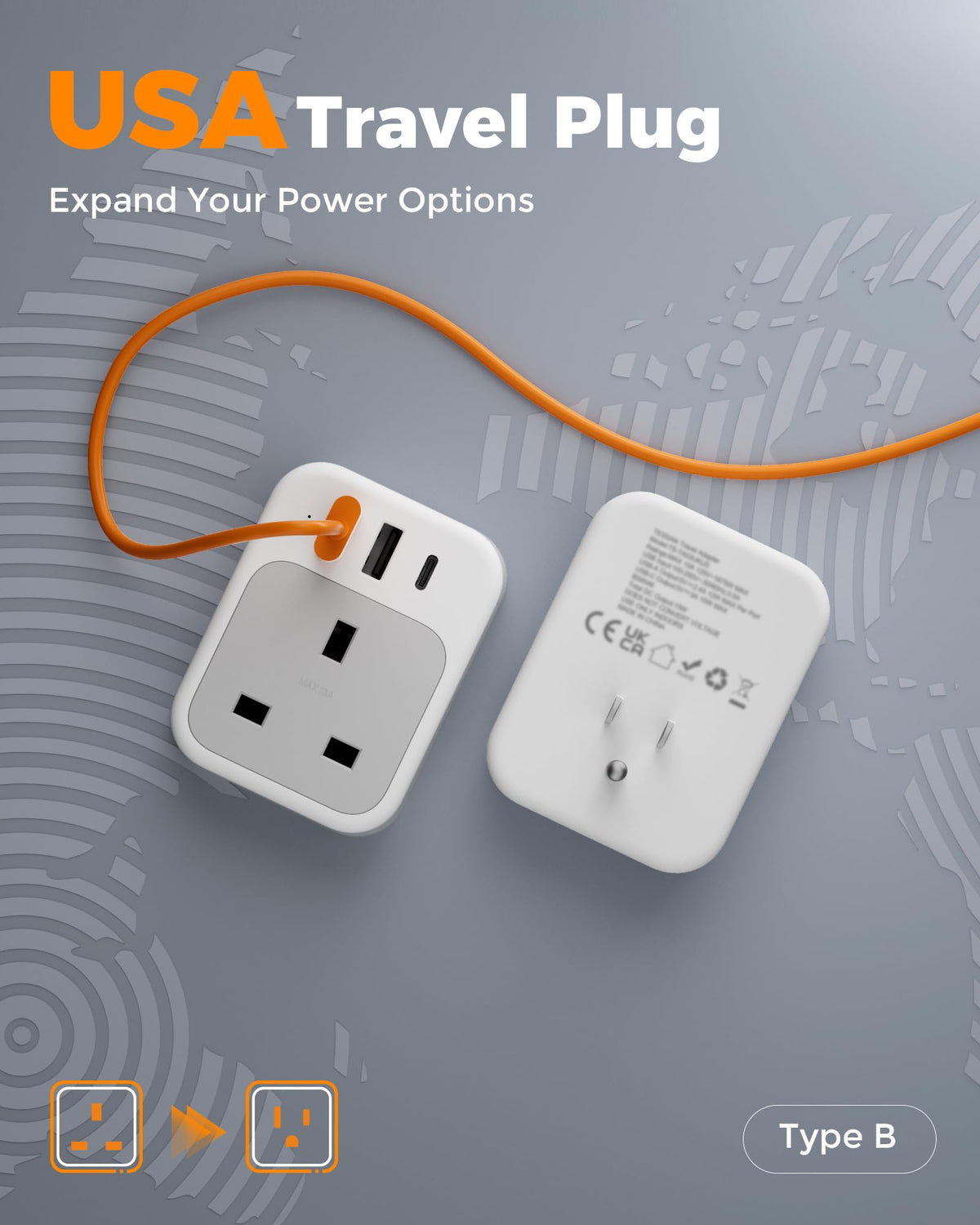 TESSAN UK to Italy Plug Adapter, Grounded Type L Travel Adaptor with USB C