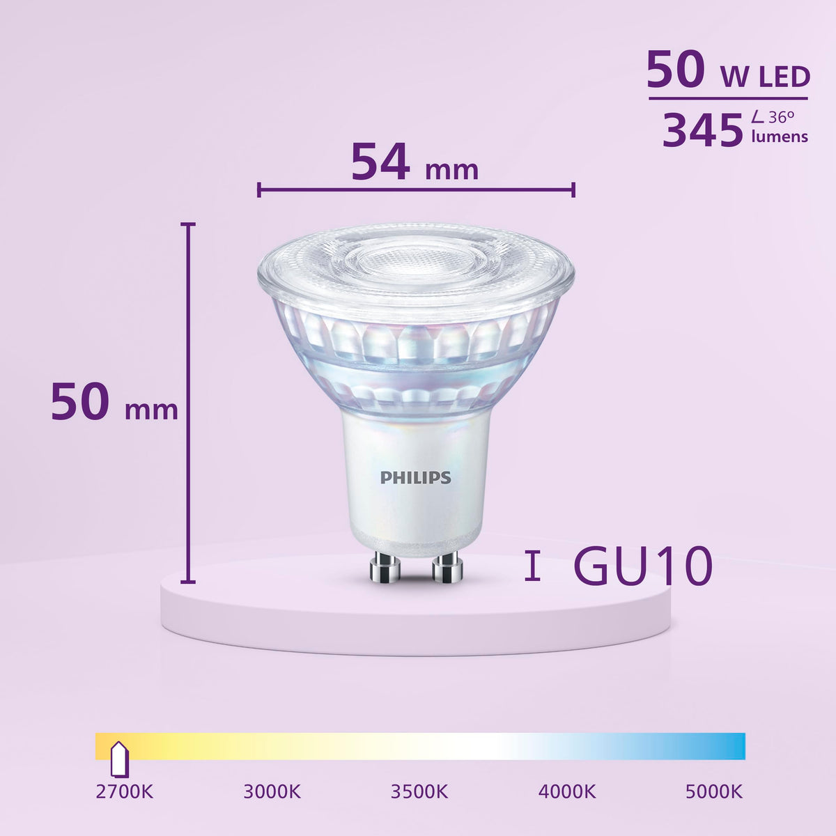 PHILIPS WarmGlow 6 Pack Dimmable [GU10 Spot] LED Light Bulbs, 3.8 W - 50W Equivalent, 2700-2200K. for Relaxed Home Lighting