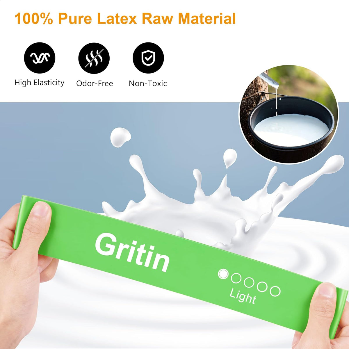 Gritin Resistance Bands, Set of 5 Skin-Friendly Resistance Exercise Band