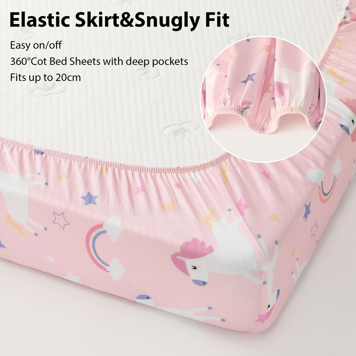Cot Bed Sheets 140 x 70cm Fitted, 3 Pack Baby Cot Sheets, Ultra Soft & Silky Smooth Microfiber Toddler Bed Sheets Pink Rainbow