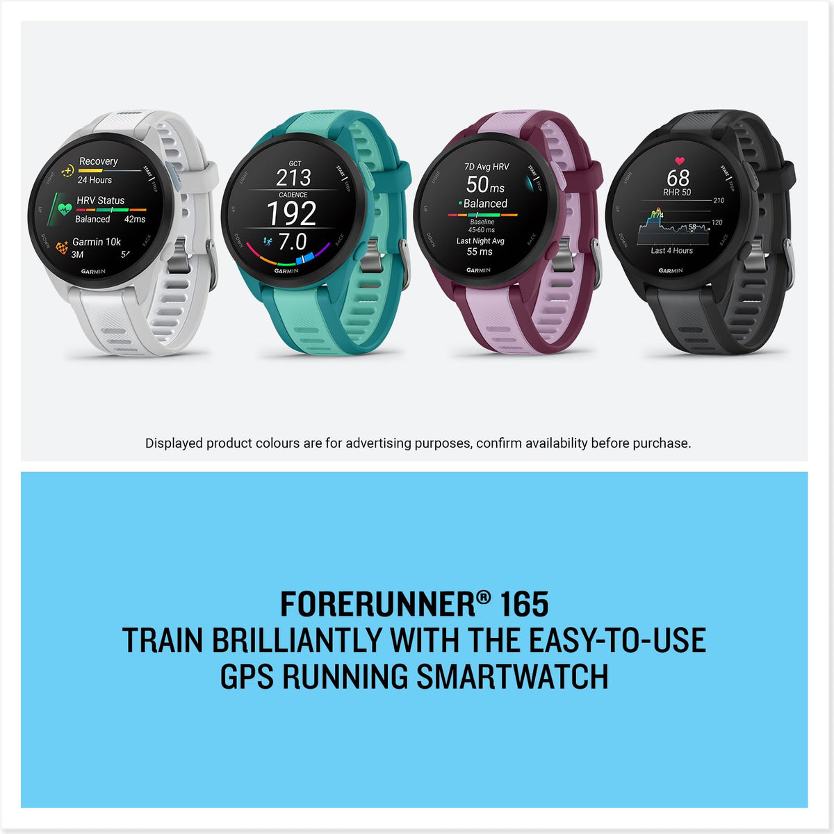 Garmin Forerunner 165, 43mm GPS running smartwatch, lightweight, AMOLED touchscreen, advanced training, insights & features, safety & tracking features, up to 11 days battery life, Black