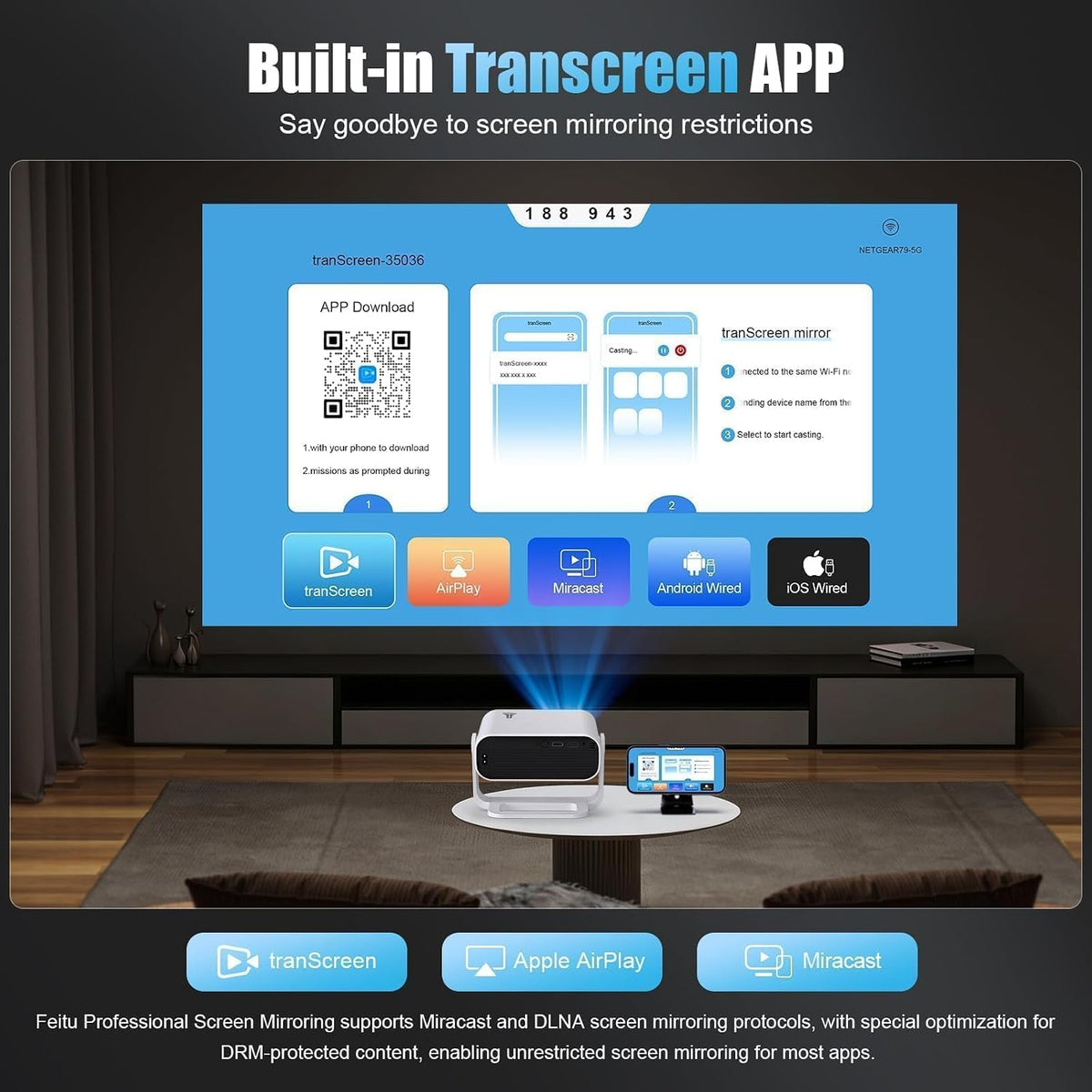 2026 New Smart Projector Built-in Apps Android 14 Native 1080P 4K Supported