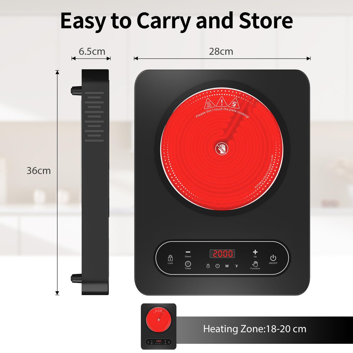 VBGK Double Induction Hob,220V 3600W 2 Ring Induction Hob with Knob Control,9 Power Levels, Kids Lock & Timer,LED Touch Control,Overheat Protection