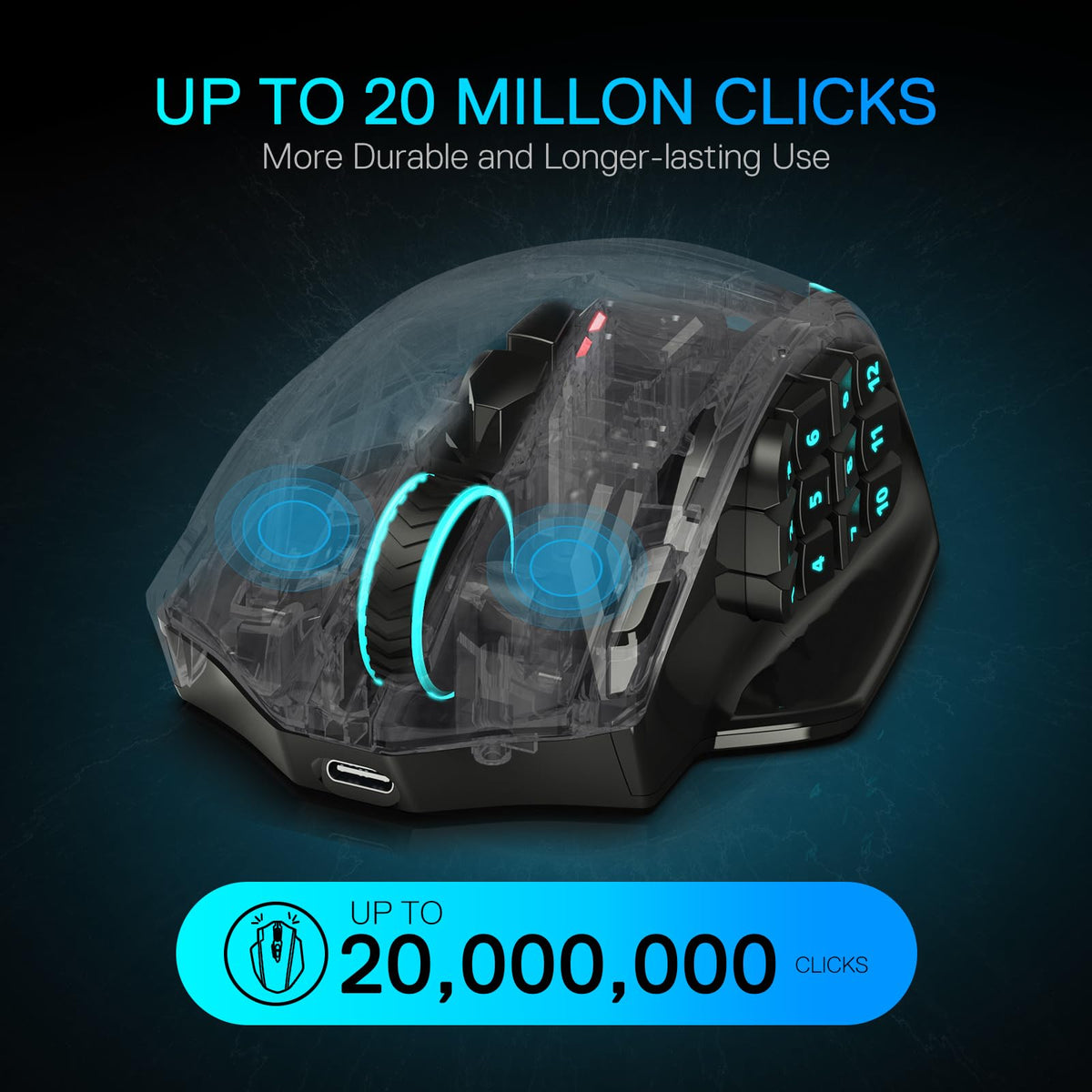 Redragon M908 Impact RGB LED MMO Gaming Mouse With 12 Side Buttons, Optical Wired Ergonomic Mouse with Max 12,400DPI, High Precision, 18 Programmable Macro Shortcuts, Comfort Grip