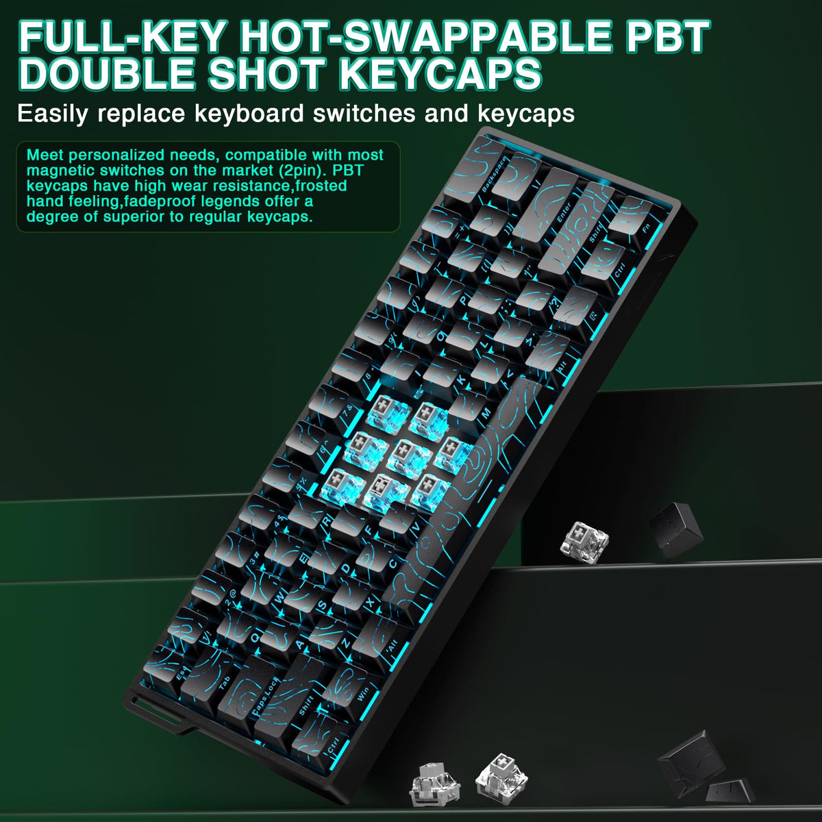 AULA WIN60 HE Mechanical Gaming Keyboard Wired,Hall Effect Magnetic Switches,Adjustable Actuation Rapid Trigger,8K Polling Rate,RGB Backlight,60% Percent Keyboard for Mac/Win (BLACK) (Pack of 2)