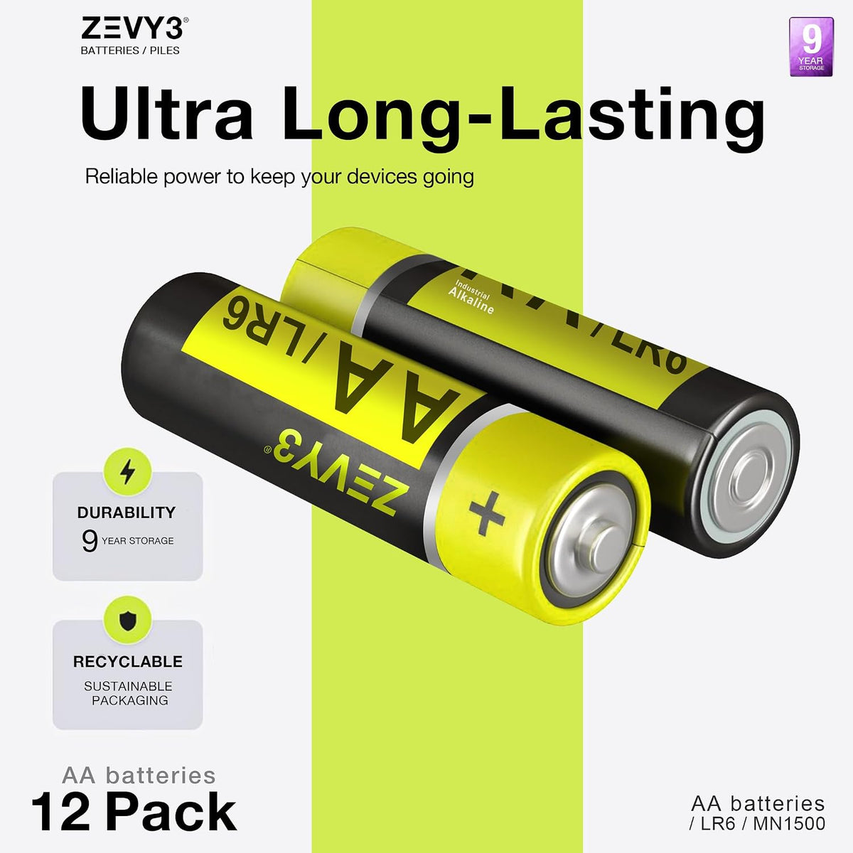 AA Batteries 12 Pack, Long-Lasting Alkaline Batteries, Leak-Proof, High Power Ideal for Remote Controls, Toys, Clocks & Household Devices