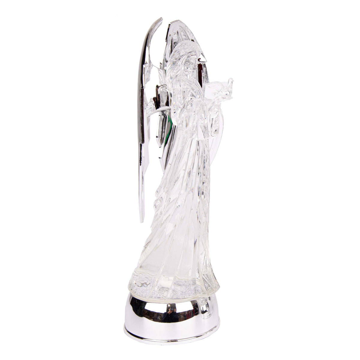 33cm LED Light Up Angel Figure – Batter Operated Swirling Glitter Water Spinner Snowglobe - Acrylic Tabletop Ornament Christmas Home Decorations