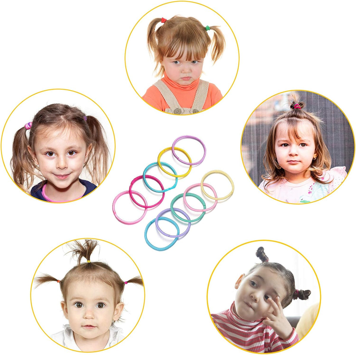 Hanyousheng 200 Pieces Hair Ties,Elastic Hairbands Ponytail Holders Hair Tie, Multicolor 2mm Hair Bands No Crease Hair Elastics Small Ponytail Holders Hair Accessories for Kids Girls Infants Toddlers