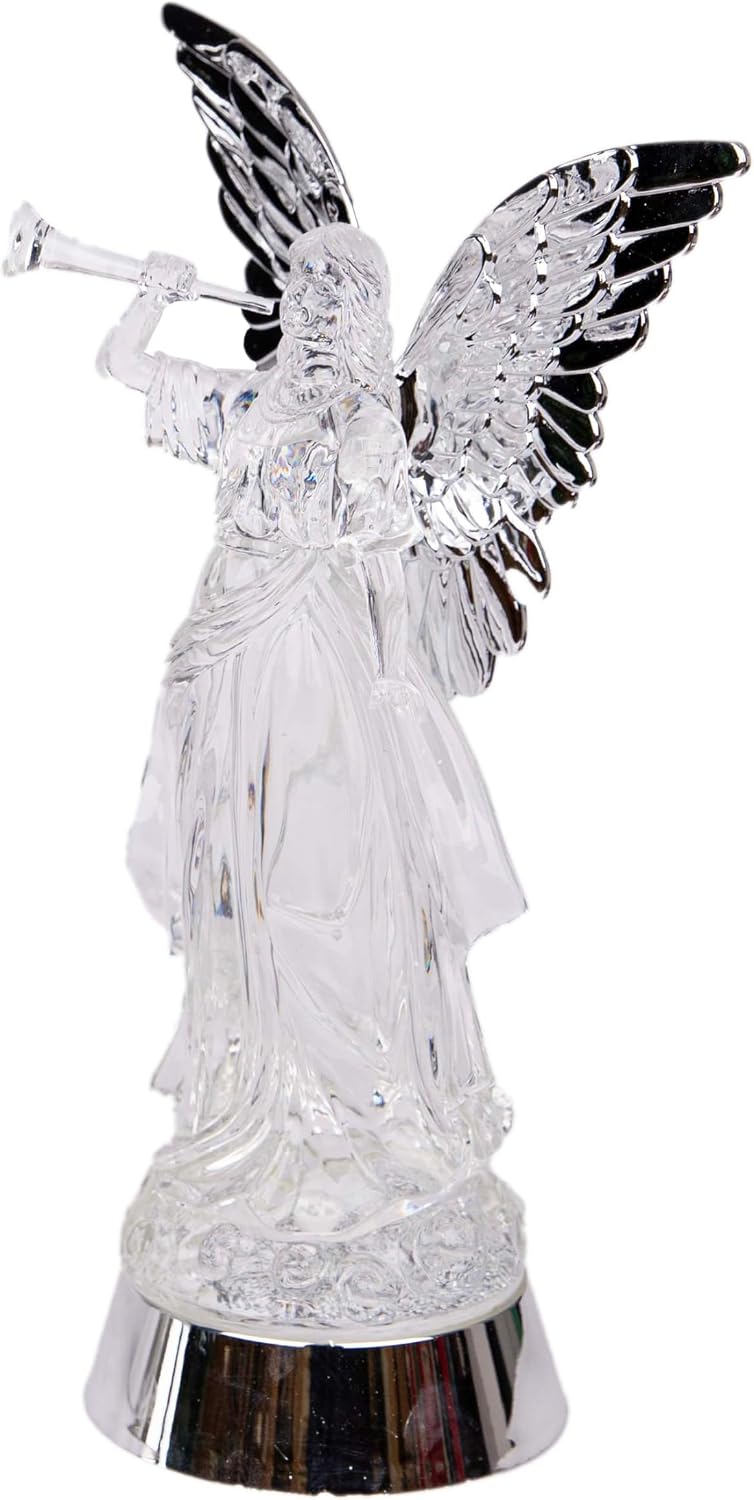 33cm LED Light Up Angel Figure – Batter Operated Swirling Glitter Water Spinner Snowglobe - Acrylic Tabletop Ornament Christmas Home Decorations