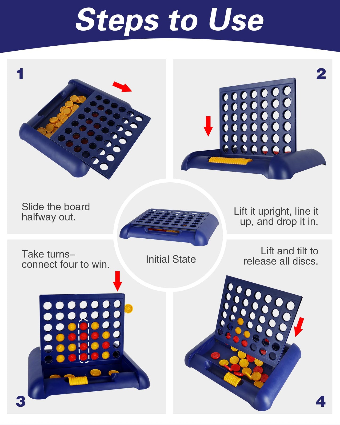 Large Four in a Row Strategy Game – Premium Quality Four in a Row Game for Kids Aged 3 and Up, Perfect for Indoor and Outdoor 4 in a Row Fun, Family Gatherings, and Parties