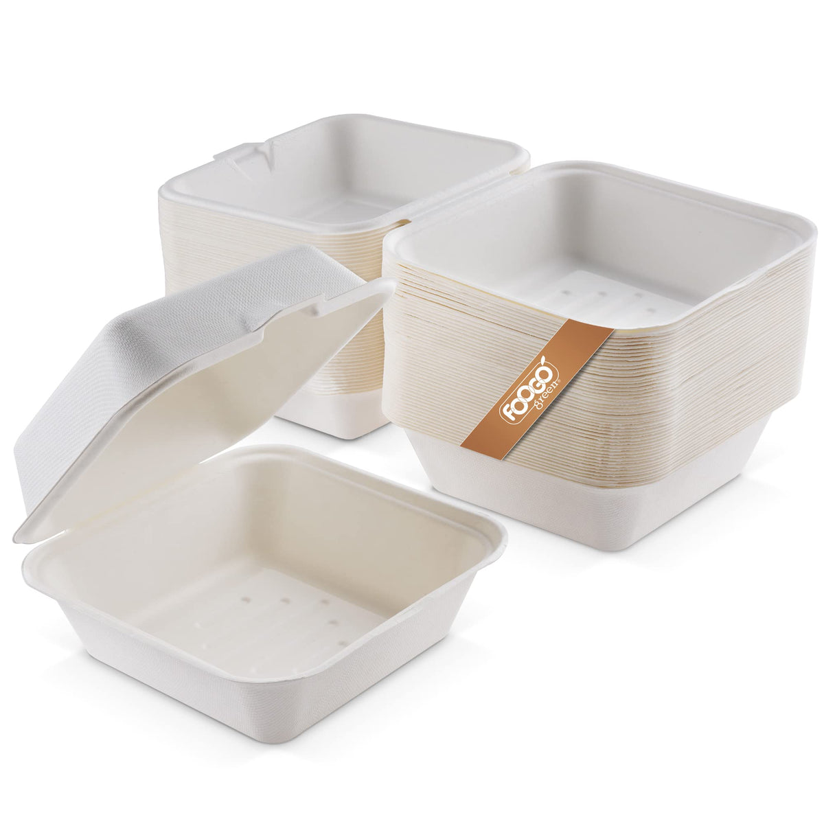 FOOGO Green 50pcs Clamshell Takeaway Boxes, 9x6 inch, 30oz / 900ml