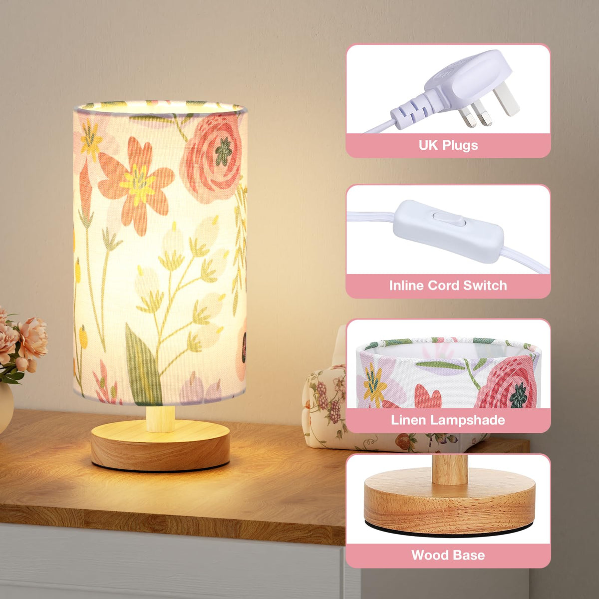 Aooshine Bedside Lamps, 3000K Warm Table Lamp for Bedroom Living Room