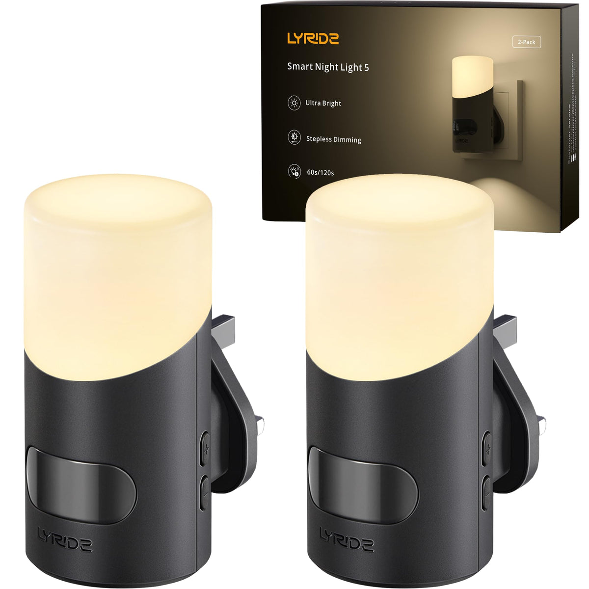 Lyridz Motion Sensor Lights Indoor with Up-and-Down Glowing, Dimmable Night Light Plug in Wall Warm White, [1 Pack] Movement Sensor Light Auto 60s/120s Off for Hallway, Bathroom, Stairway, Corridor