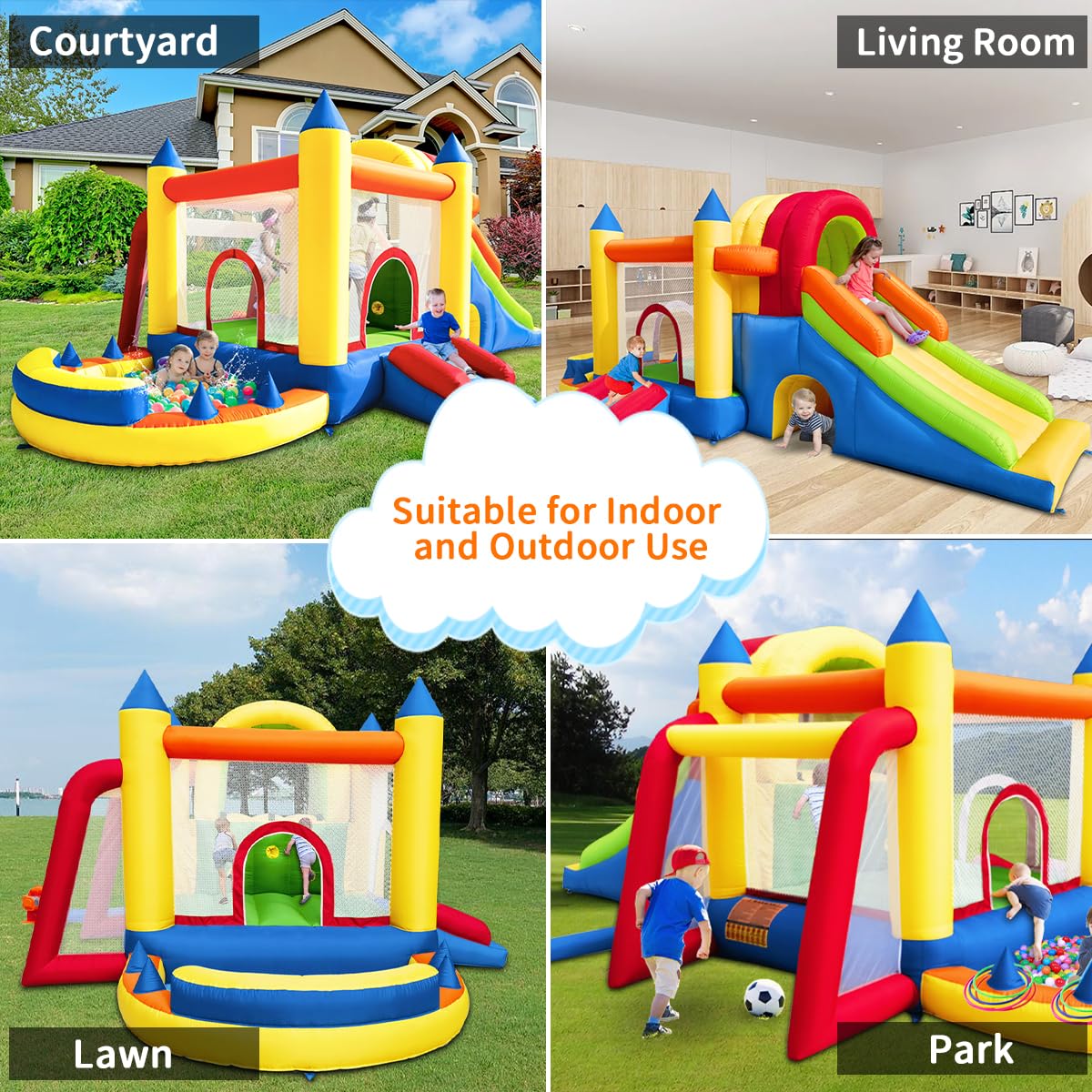 Baralir 7-in-1 Kids Inflatable Bouncy Castle with Blower — 371x351x188cm | Ages 3-10