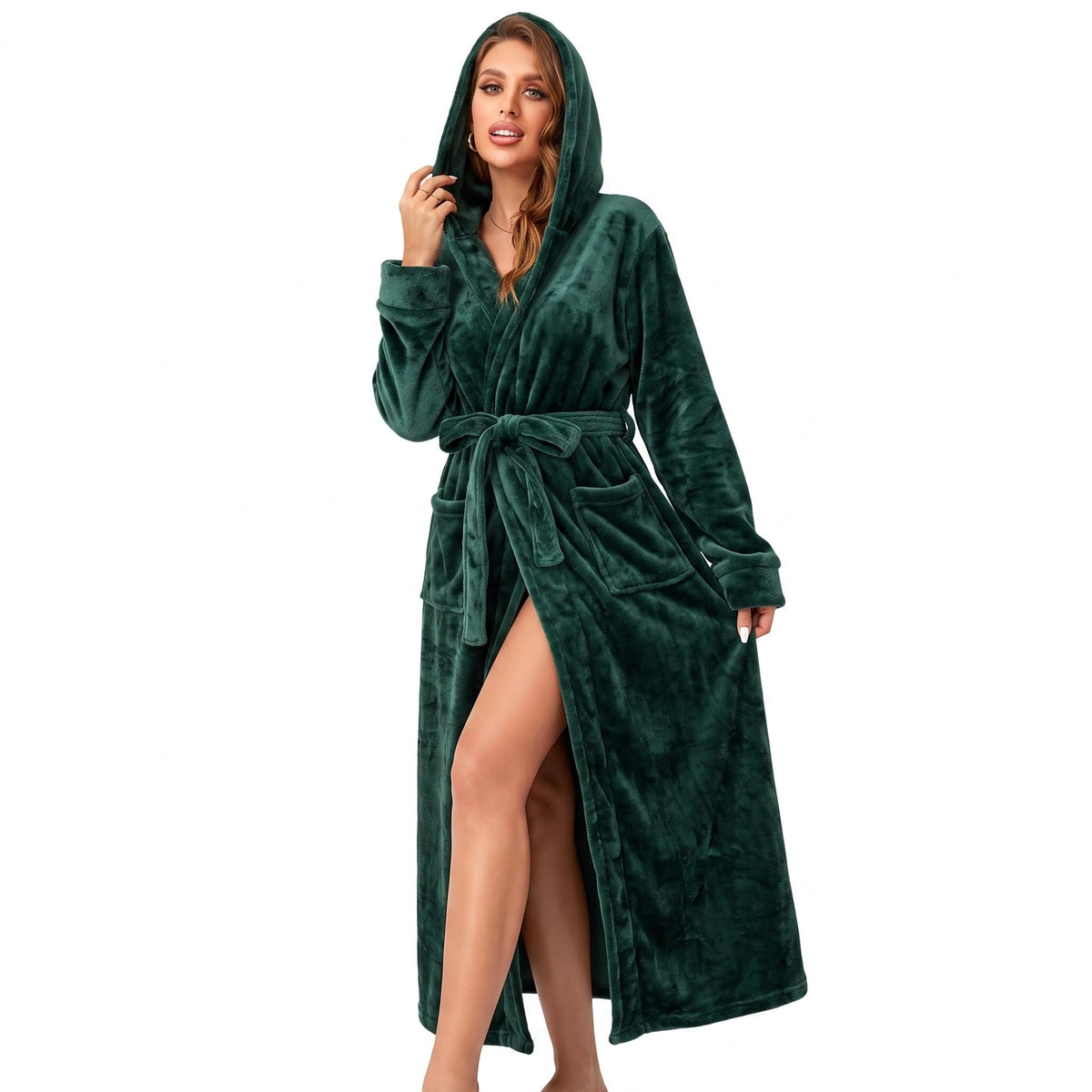 RONGTAI Womens Dressing Gown Fleece Plush Warm Long Hooded Robes