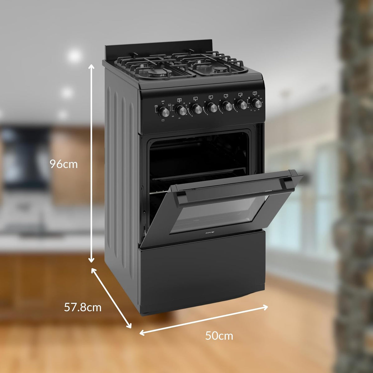 HYE Gas Cooker - Versatile 4 Burner Gas Hob, Electric Oven